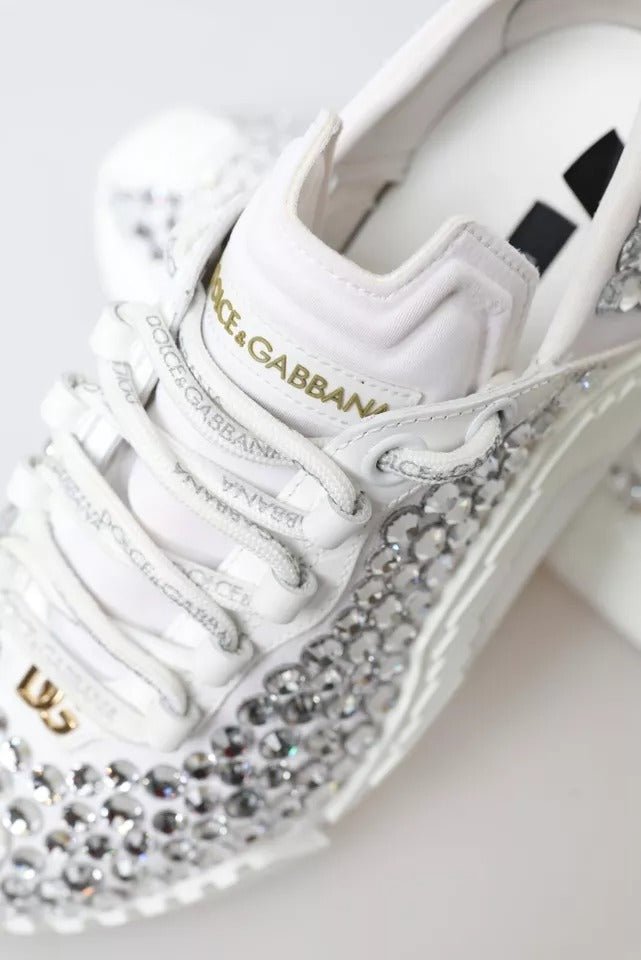 Dolce & Gabbana White NS1 Canvas Leather Embellished Sneakers Shoes - RIMODA