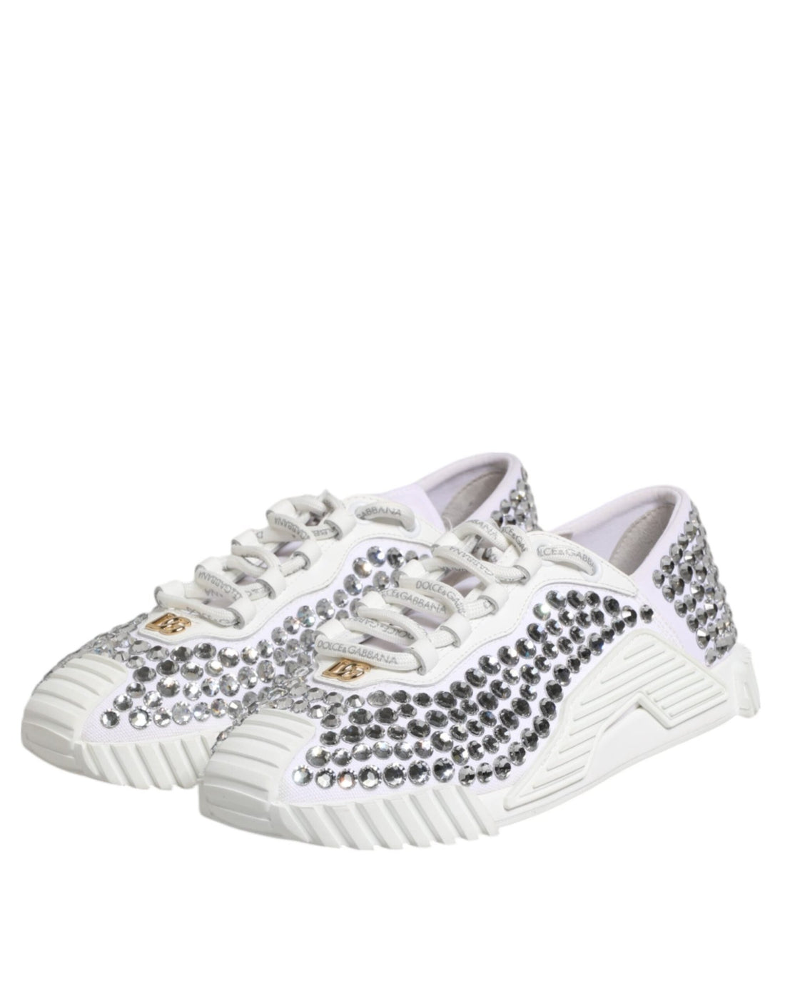 Dolce & Gabbana White NS1 Canvas Leather Embellished Sneakers Shoes - RIMODA