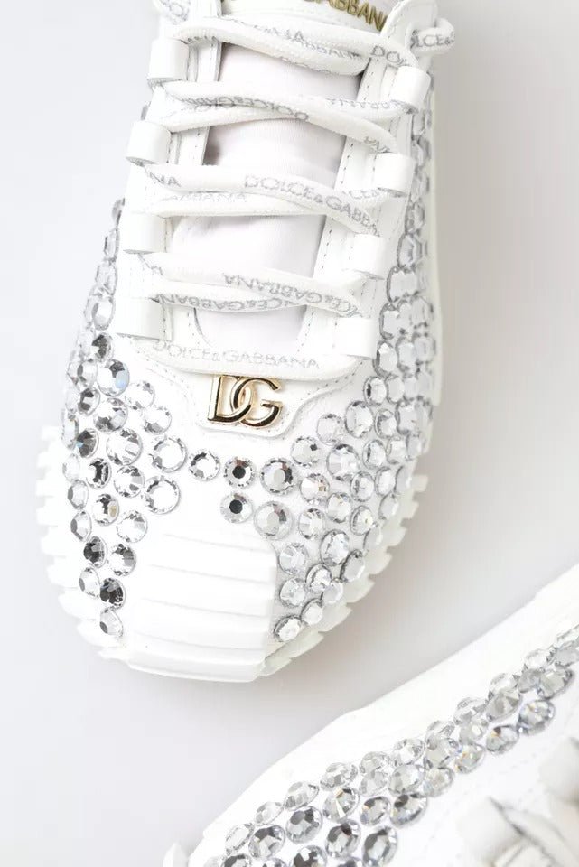 Dolce & Gabbana White NS1 Canvas Leather Embellished Sneakers Shoes - RIMODA