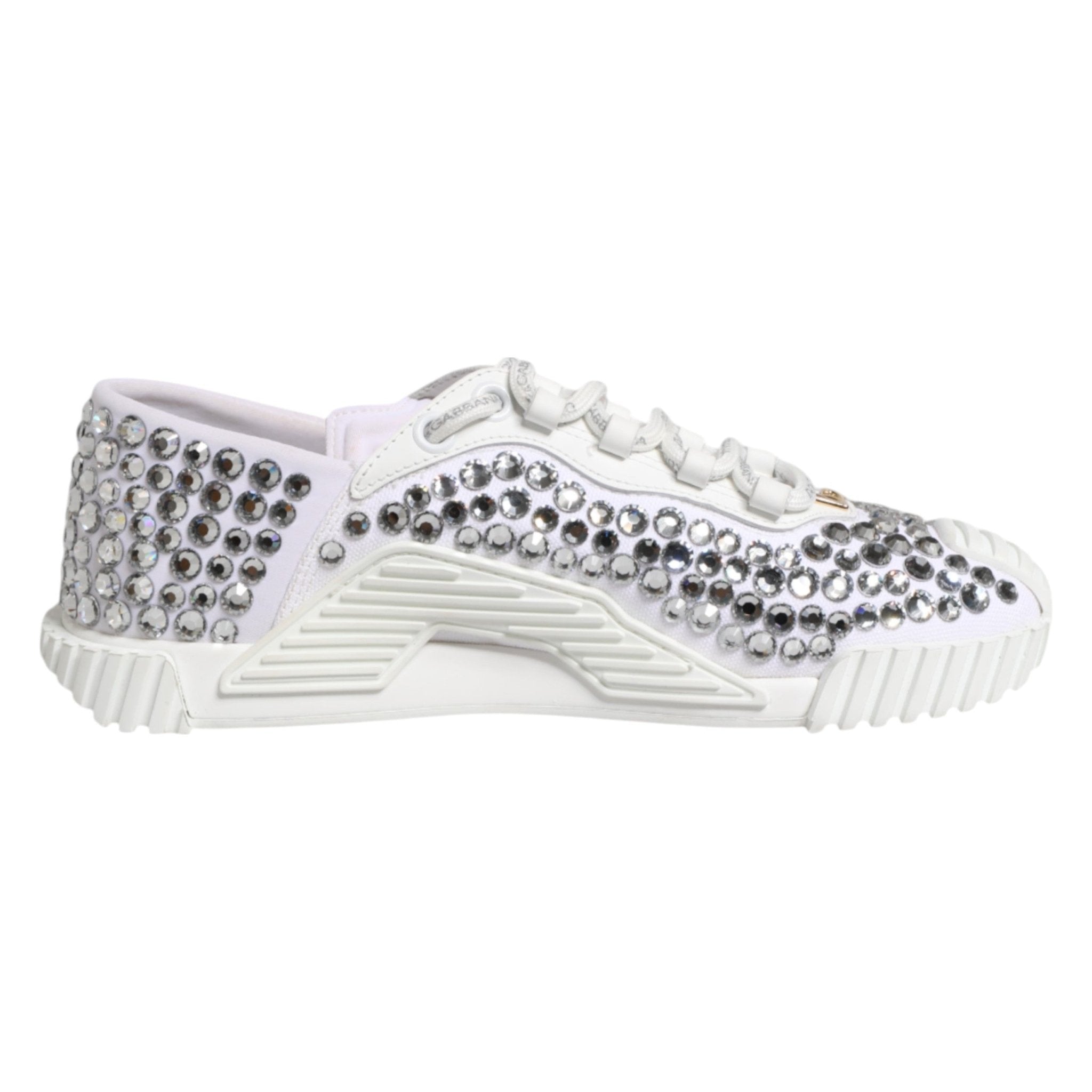 Dolce & Gabbana White NS1 Canvas Leather Embellished Sneakers Shoes - RIMODA