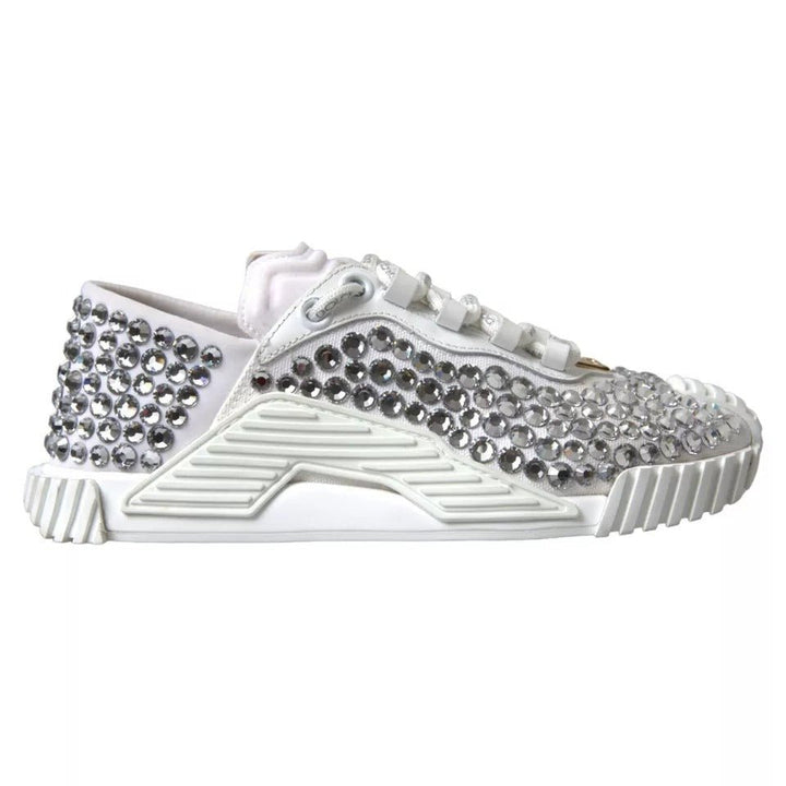 Dolce & Gabbana White NS1 Canvas Leather Embellished Sneakers Shoes - RIMODA