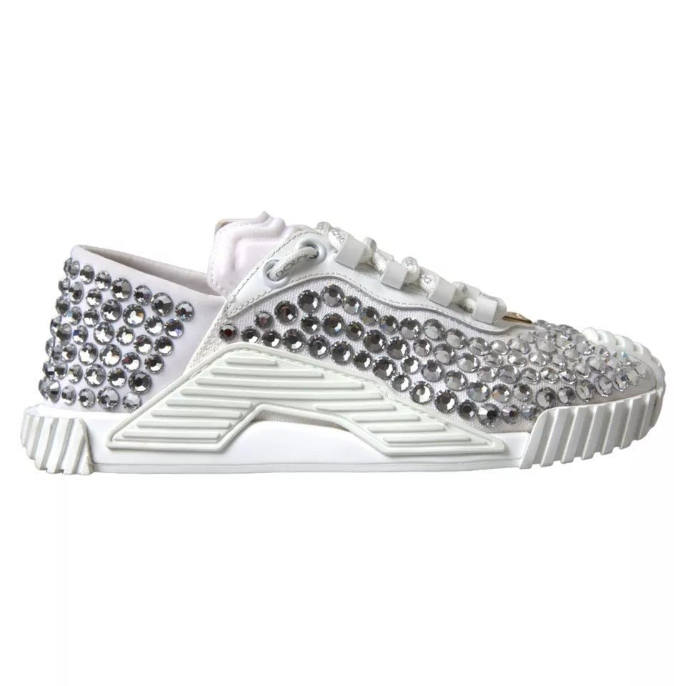 Dolce & Gabbana White NS1 Canvas Leather Embellished Sneakers Shoes - RIMODA