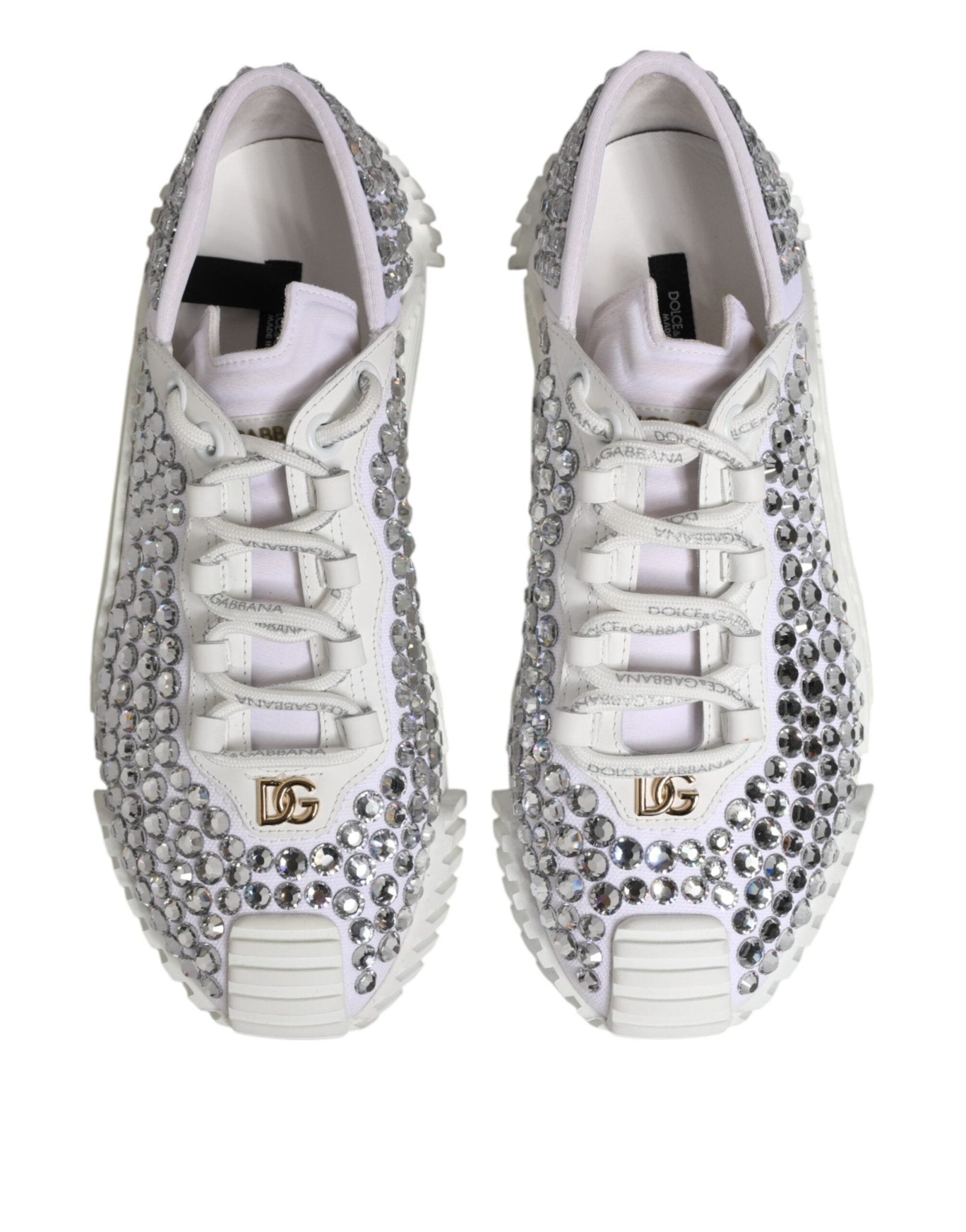 Dolce & Gabbana White NS1 Canvas Leather Embellished Sneakers Shoes - RIMODA