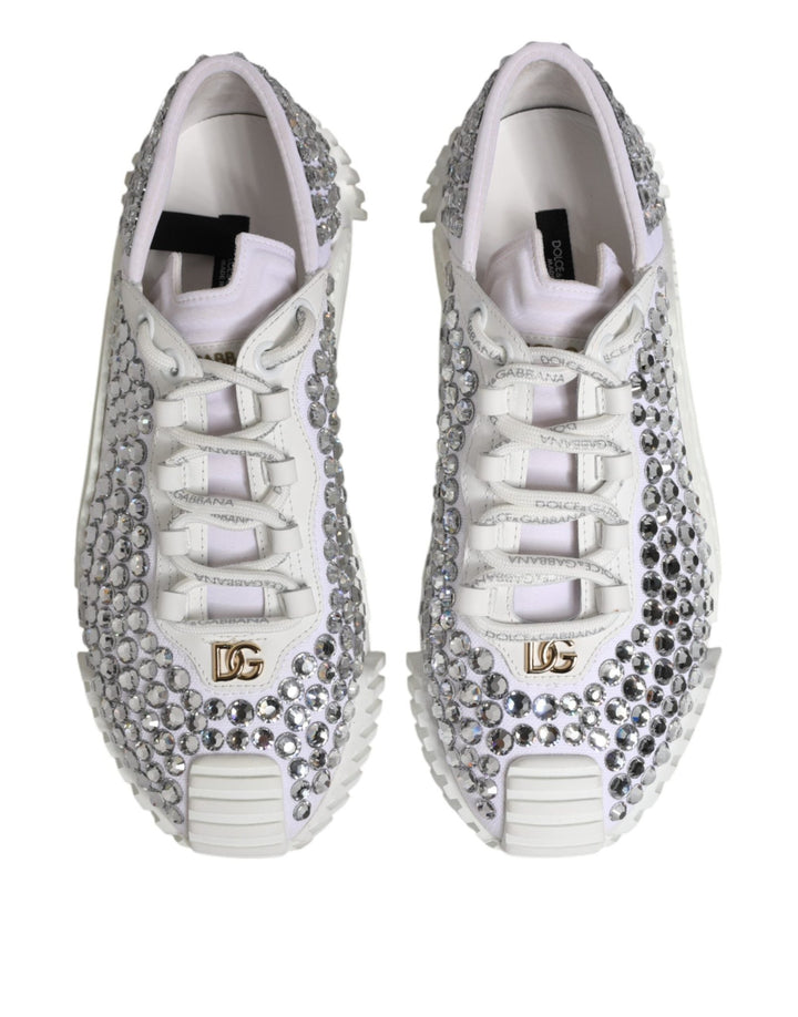 Dolce & Gabbana White NS1 Canvas Leather Embellished Sneakers Shoes - RIMODA