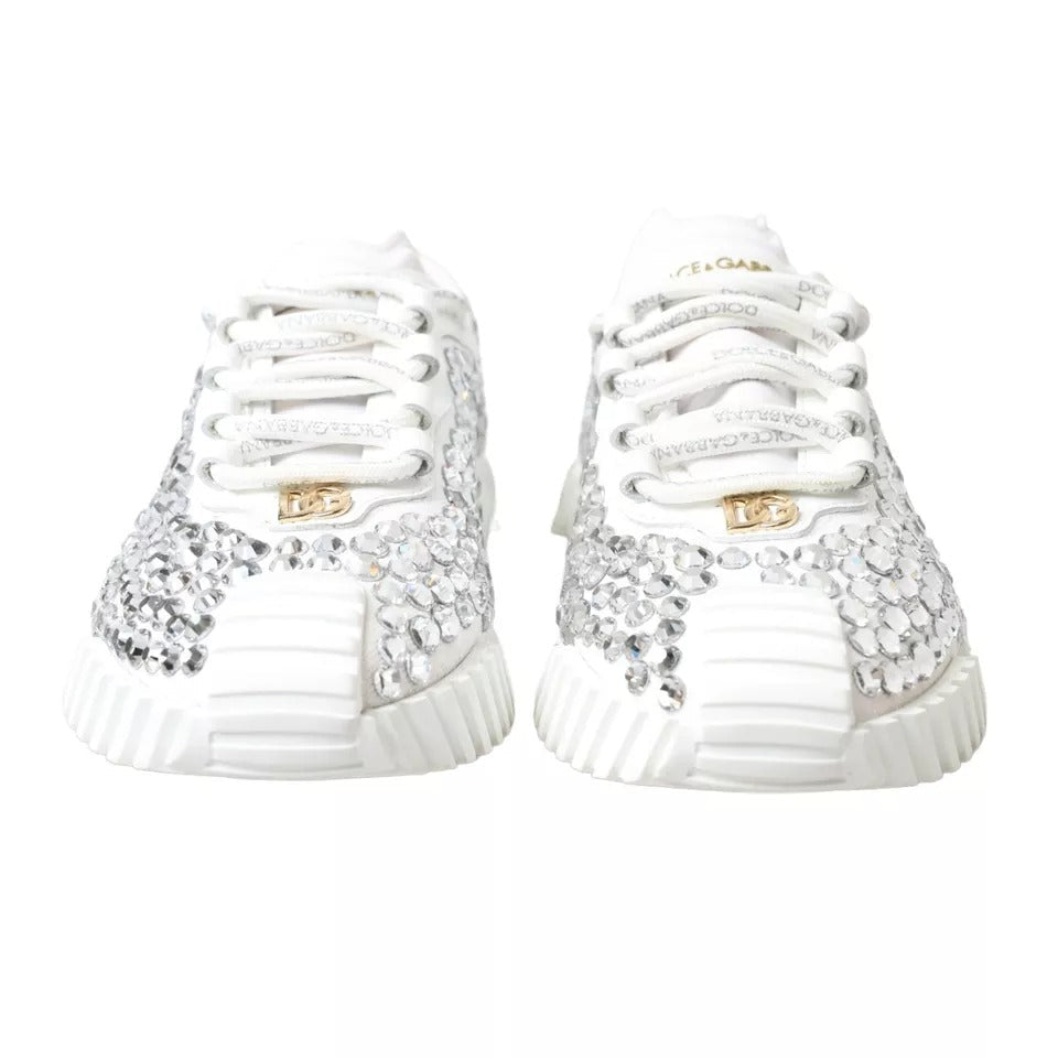 Dolce & Gabbana White NS1 Canvas Leather Embellished Sneakers Shoes - RIMODA