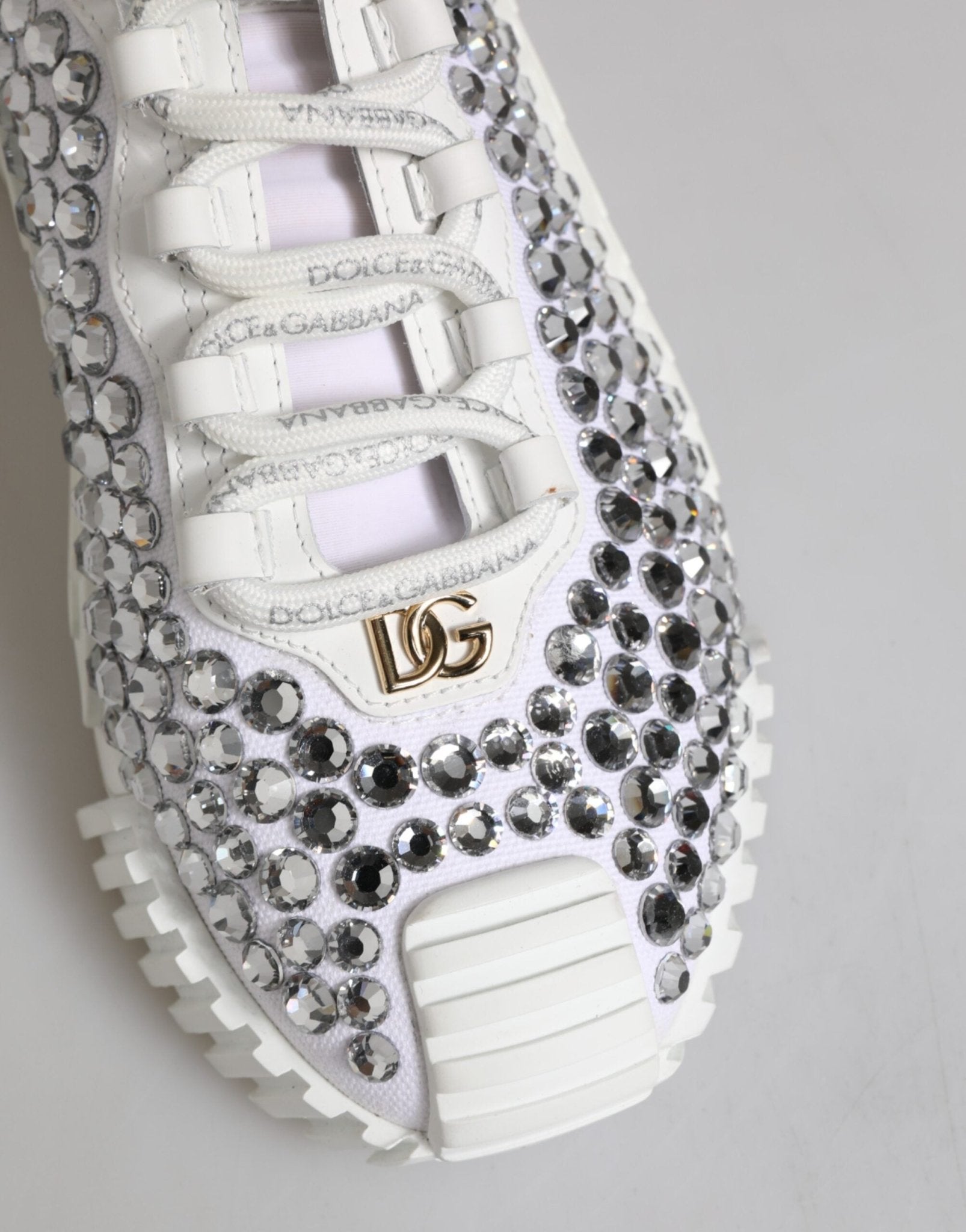 Dolce & Gabbana White NS1 Canvas Leather Embellished Sneakers Shoes - RIMODA