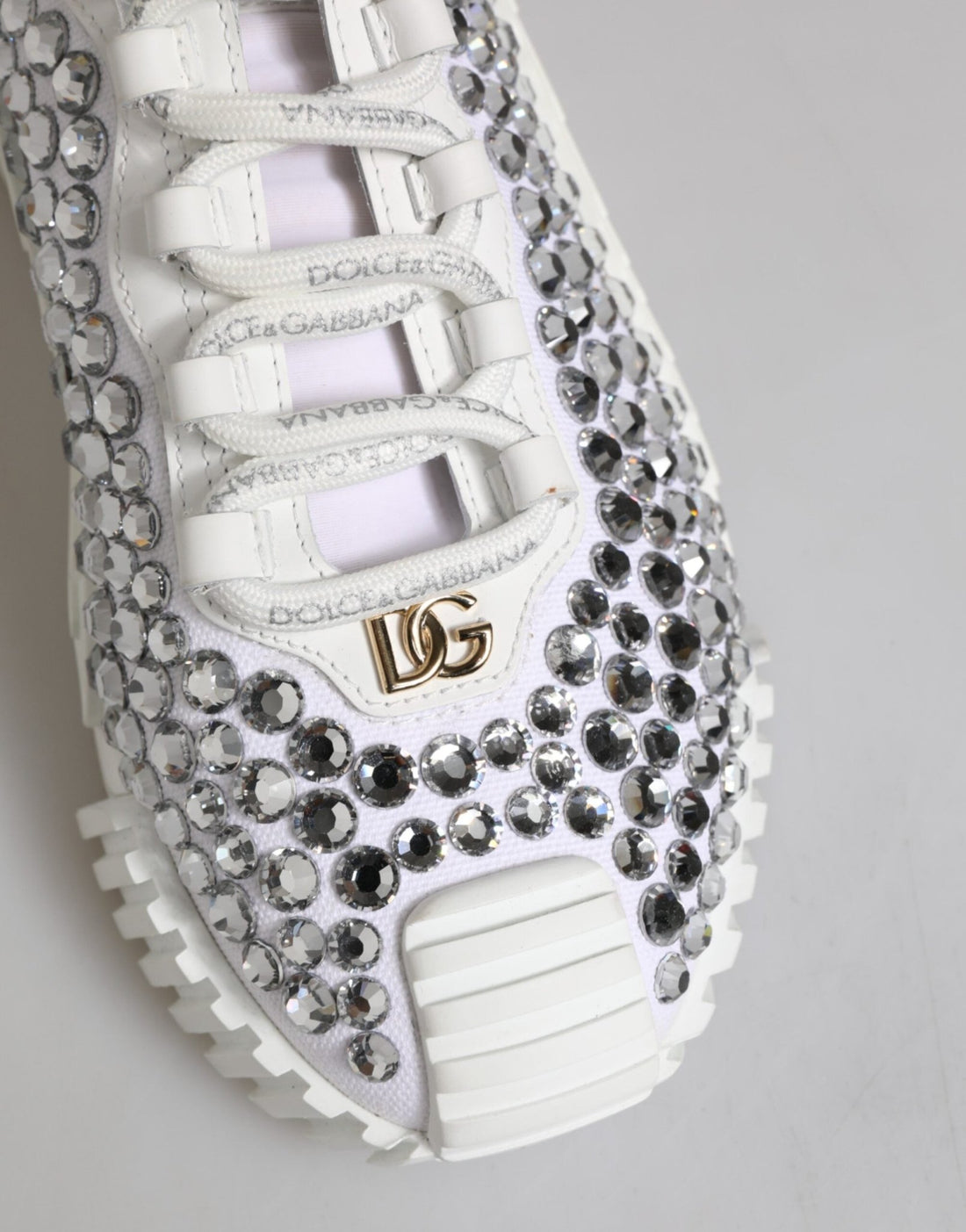 Dolce & Gabbana White NS1 Canvas Leather Embellished Sneakers Shoes - RIMODA