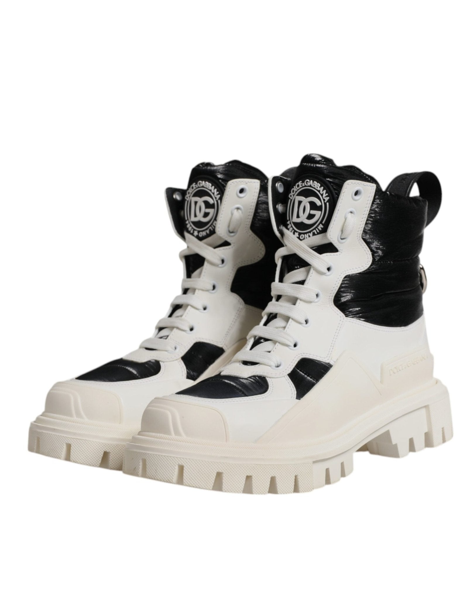 Dolce & Gabbana White Padded Mid Calf Lace Up Boots Shoes - RIMODA