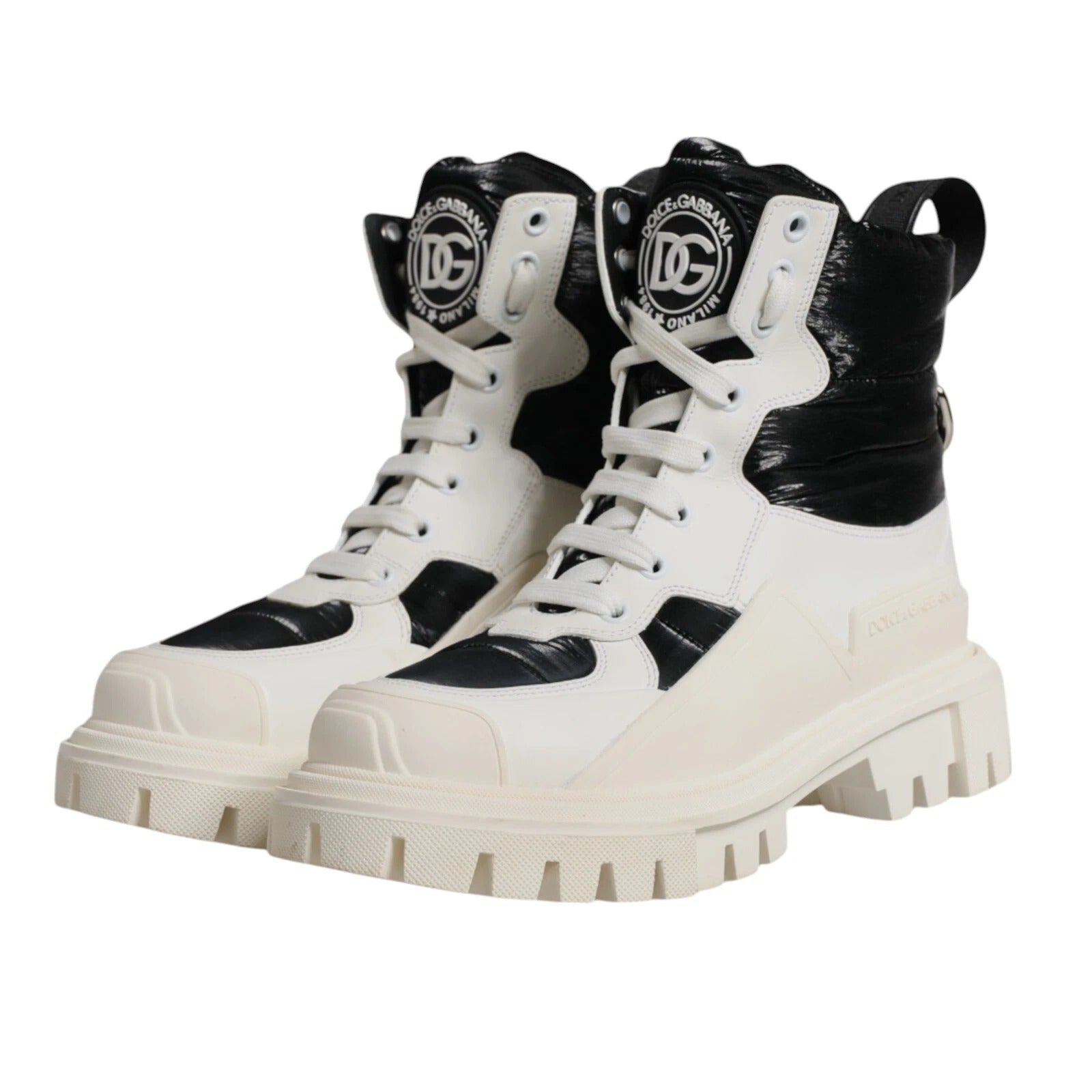 Dolce & Gabbana White Padded Mid Calf Lace Up Boots Shoes - RIMODA