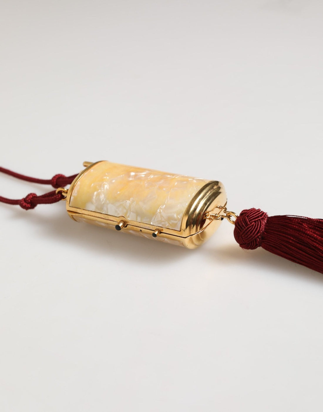 Dolce & Gabbana White Pearl Resin Gold Metal Red Tassel Pendant Bag - RIMODA