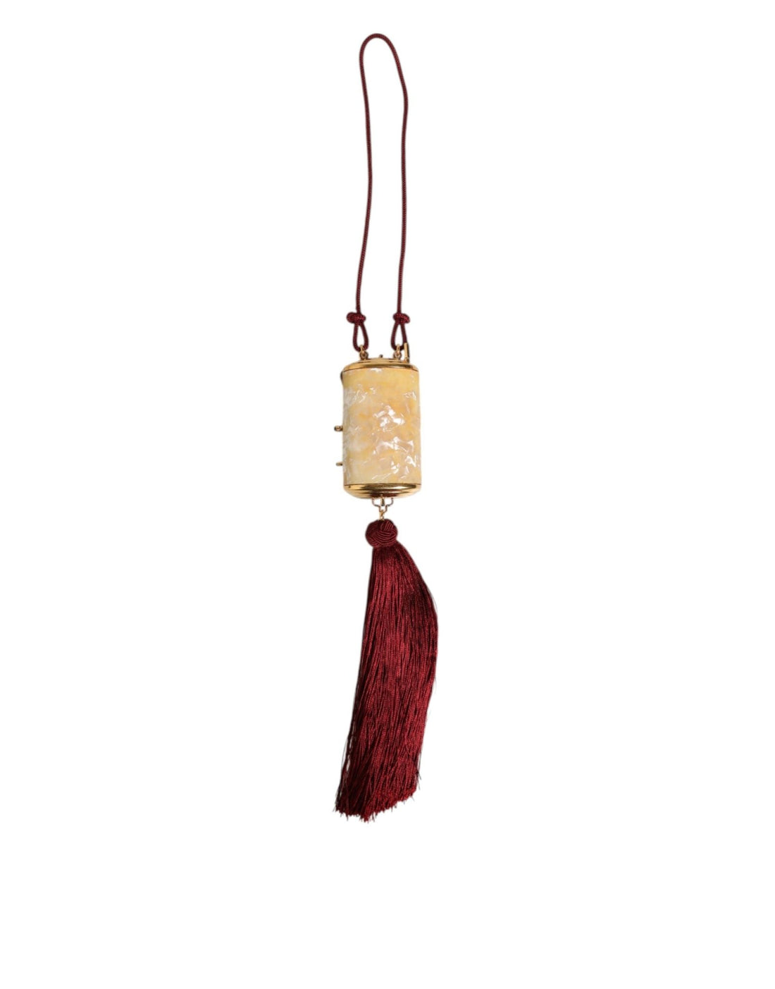Dolce & Gabbana White Pearl Resin Gold Metal Red Tassel Pendant Bag - RIMODA