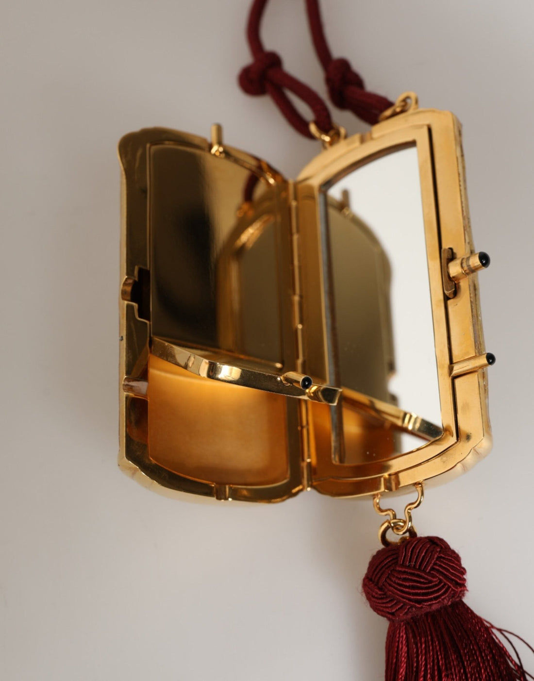 Dolce & Gabbana White Pearl Resin Gold Metal Red Tassel Pendant Bag - RIMODA