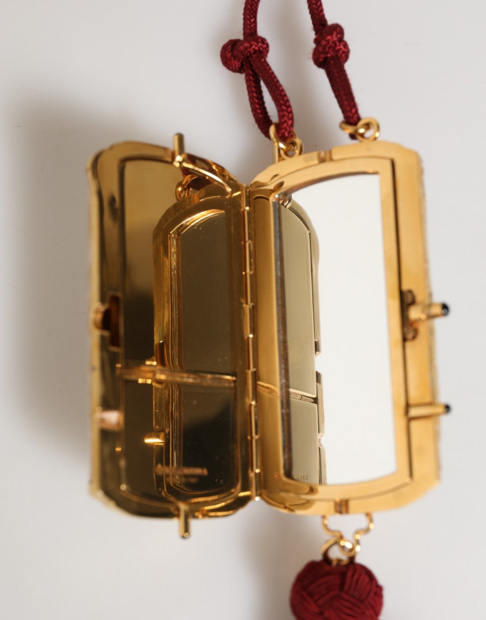Dolce & Gabbana White Pearl Resin Gold Metal Red Tassel Pendant Bag - RIMODA