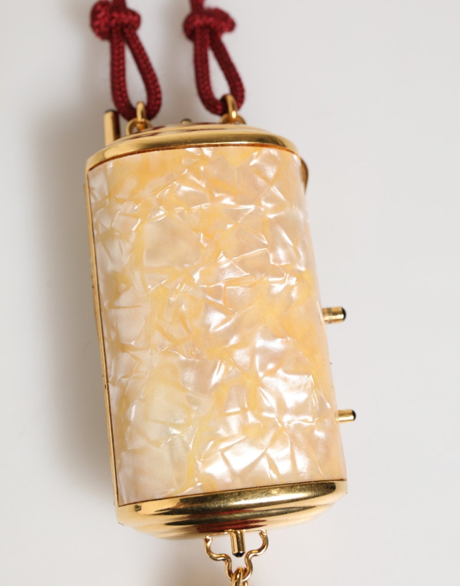 Dolce & Gabbana White Pearl Resin Gold Metal Red Tassel Pendant Bag - RIMODA