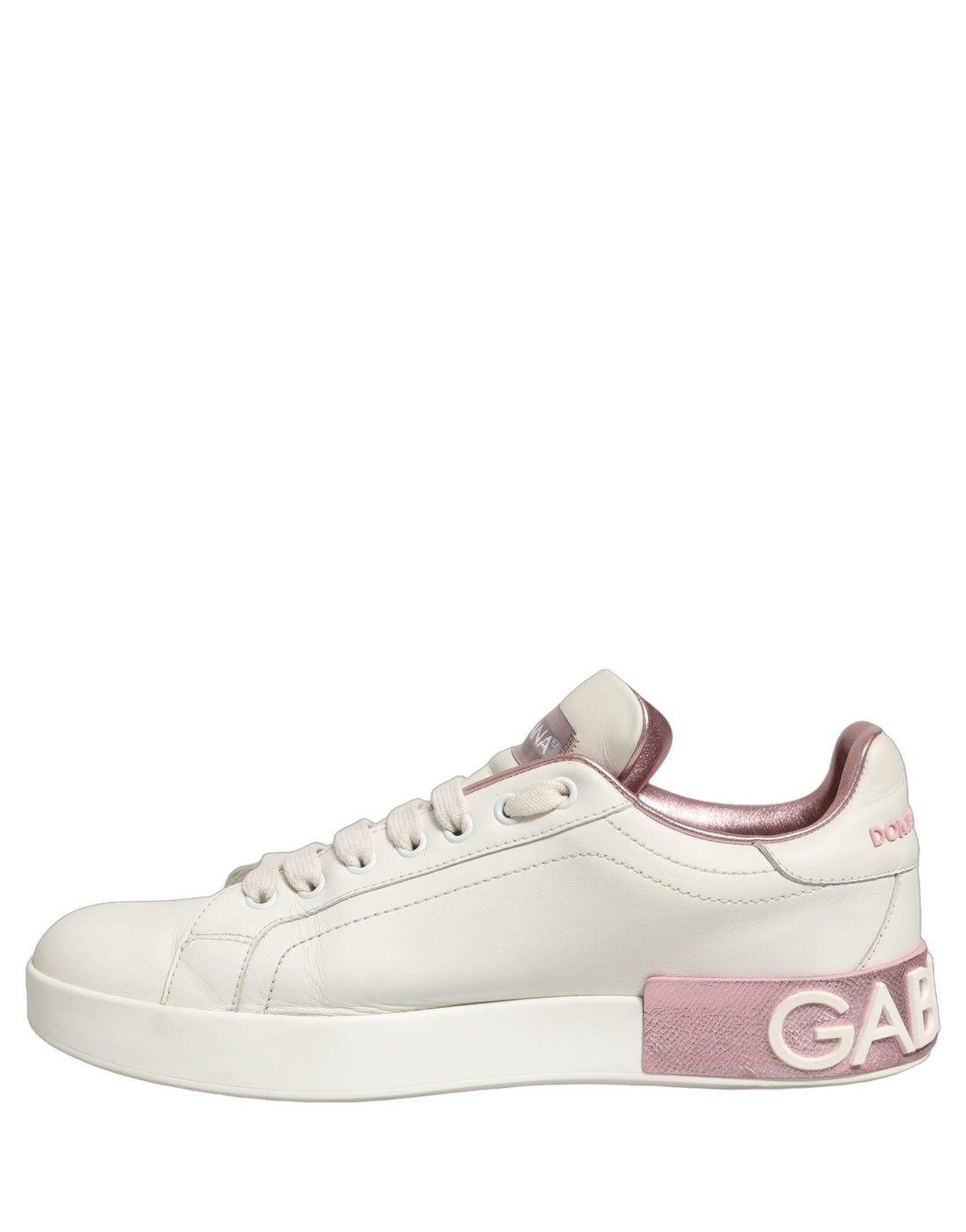 Dolce & Gabbana White Pink Leather Low Top Sneakers Shoes - RIMODA
