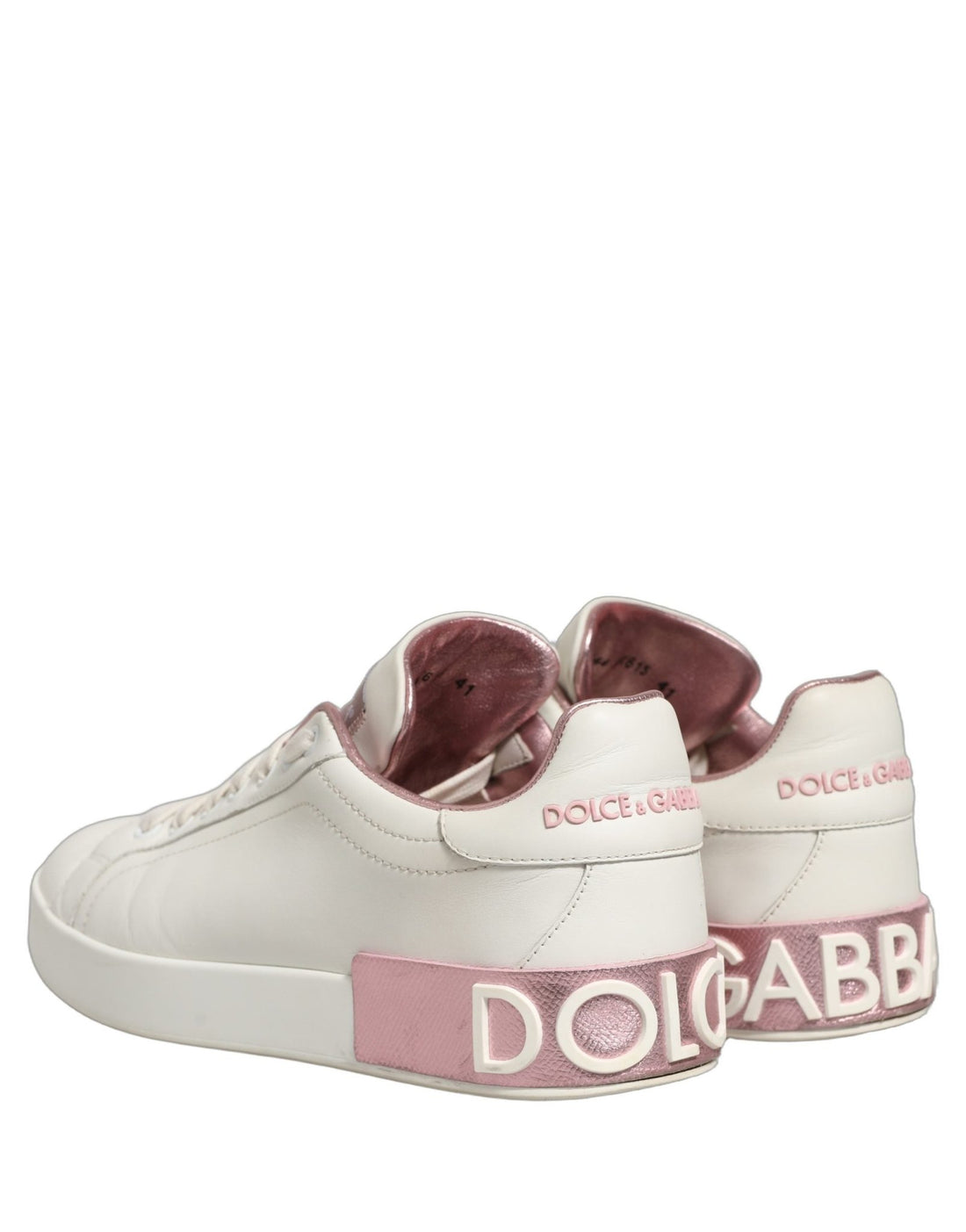 Dolce & Gabbana White Pink Leather Low Top Sneakers Shoes - RIMODA