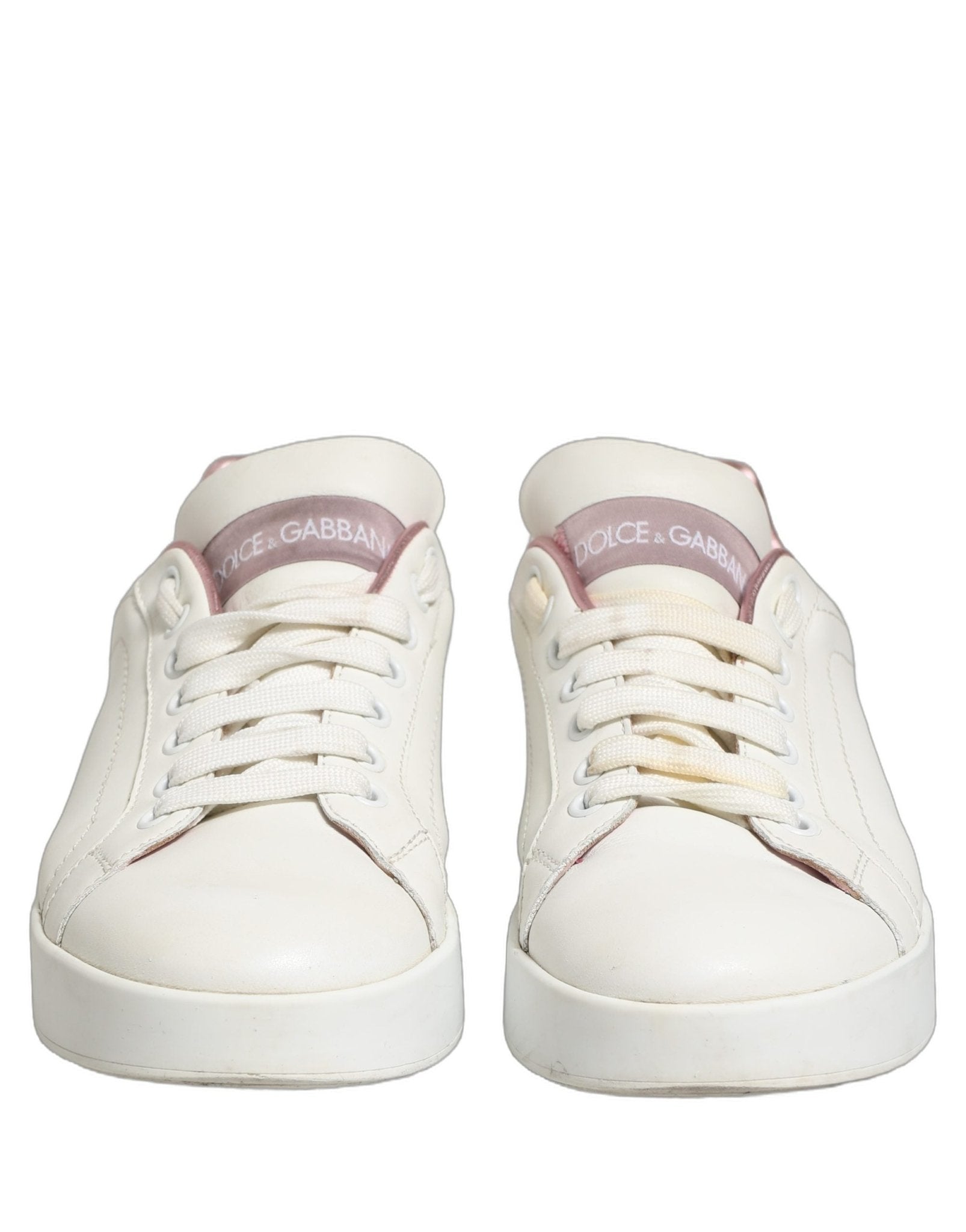 Dolce & Gabbana White Pink Leather Low Top Sneakers Shoes - RIMODA