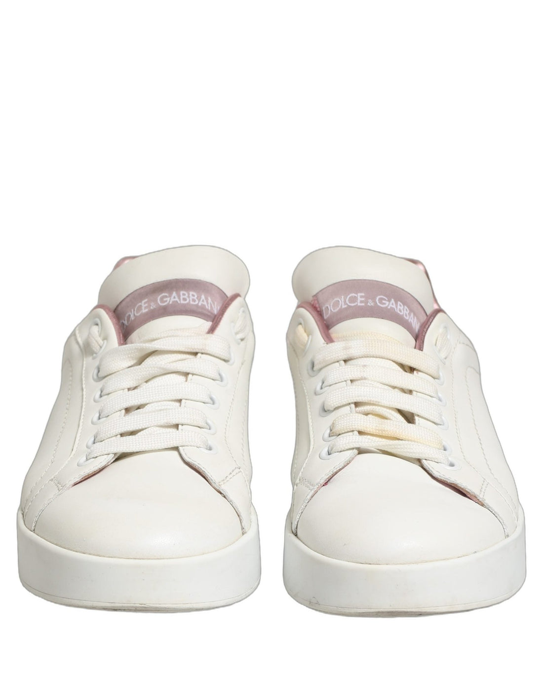 Dolce & Gabbana White Pink Leather Low Top Sneakers Shoes - RIMODA