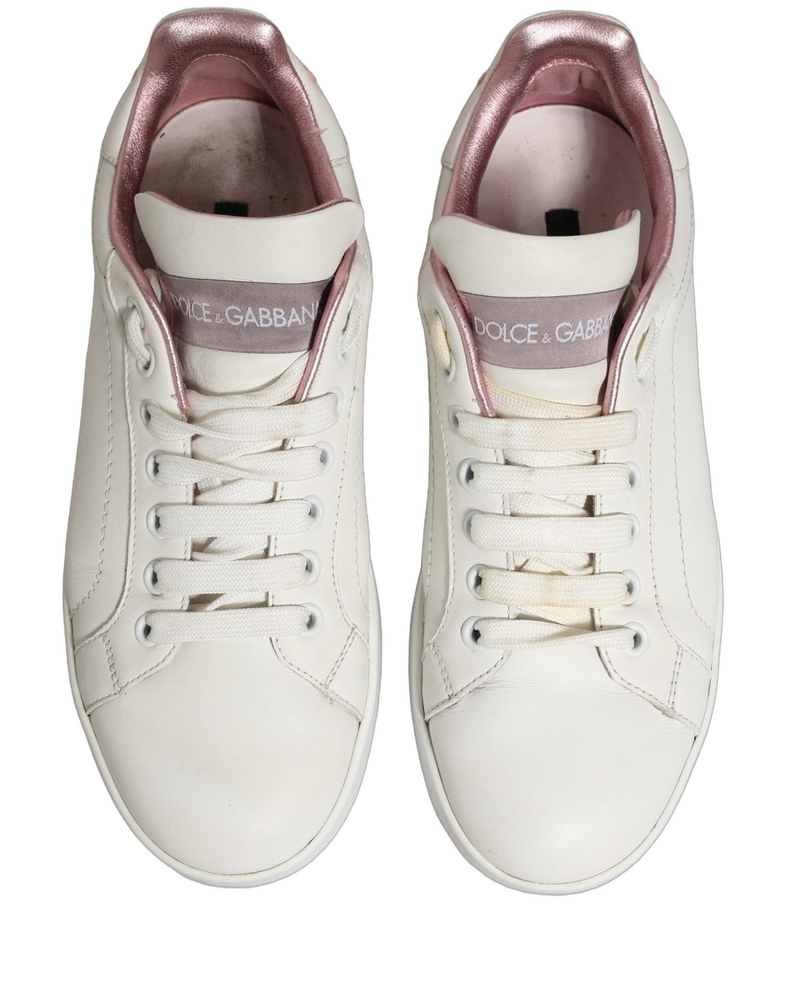 Dolce & Gabbana White Pink Leather Low Top Sneakers Shoes - RIMODA