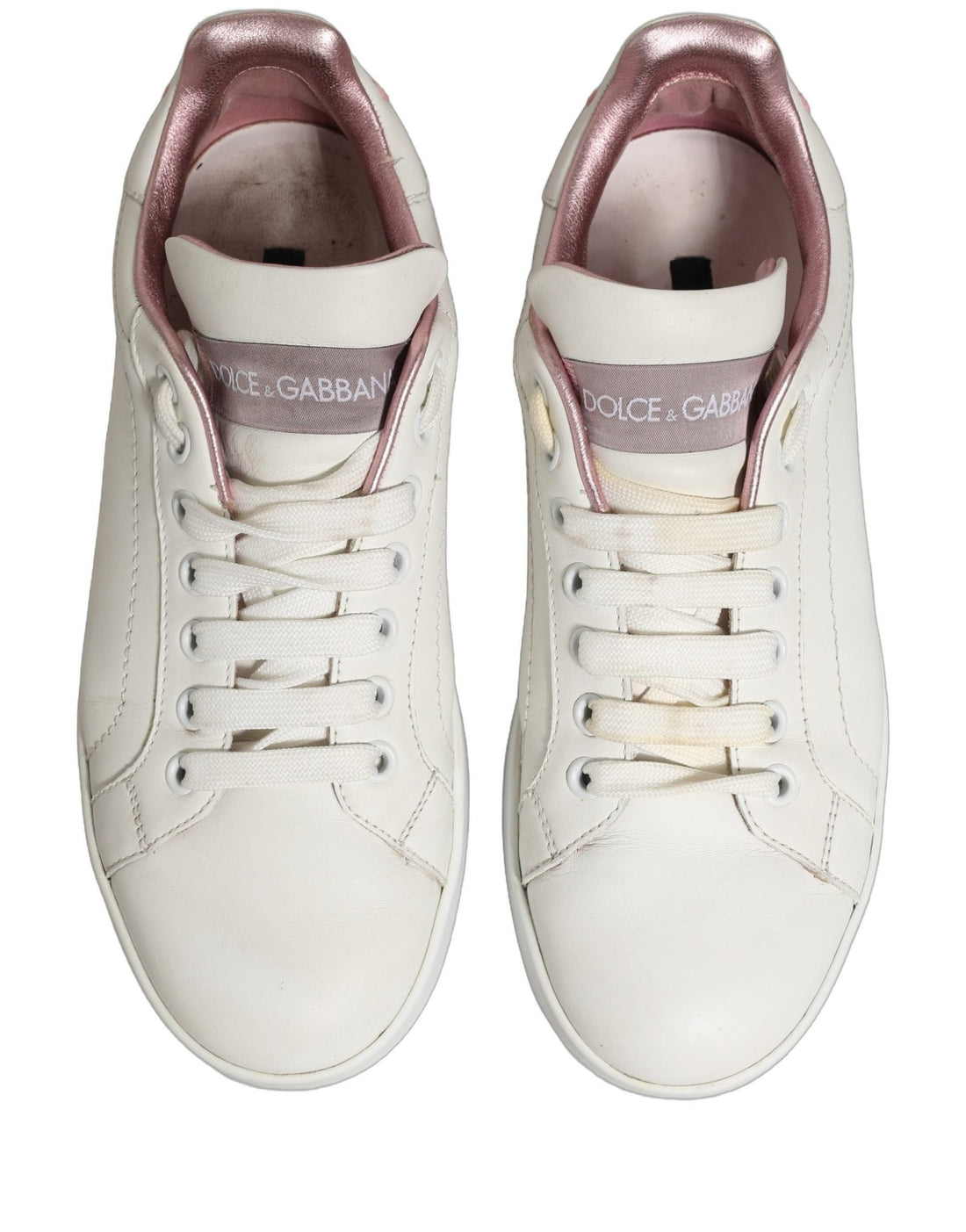 Dolce & Gabbana White Pink Leather Low Top Sneakers Shoes - RIMODA