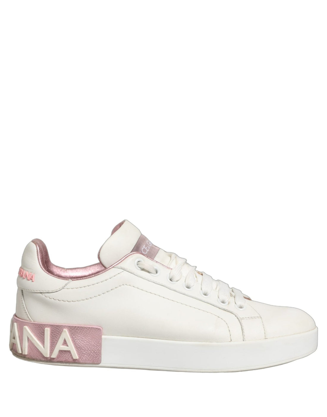 Dolce & Gabbana White Pink Leather Low Top Sneakers Shoes - RIMODA