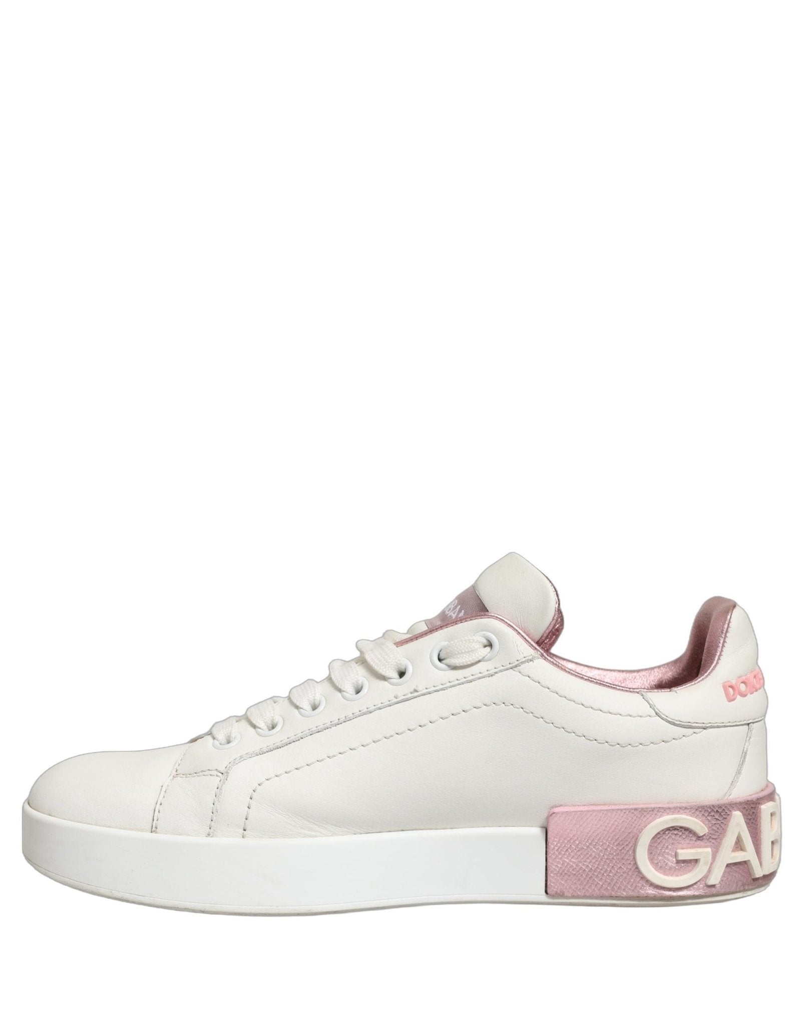 Dolce & Gabbana White Pink Leather Low Top Sneakers Shoes - RIMODA