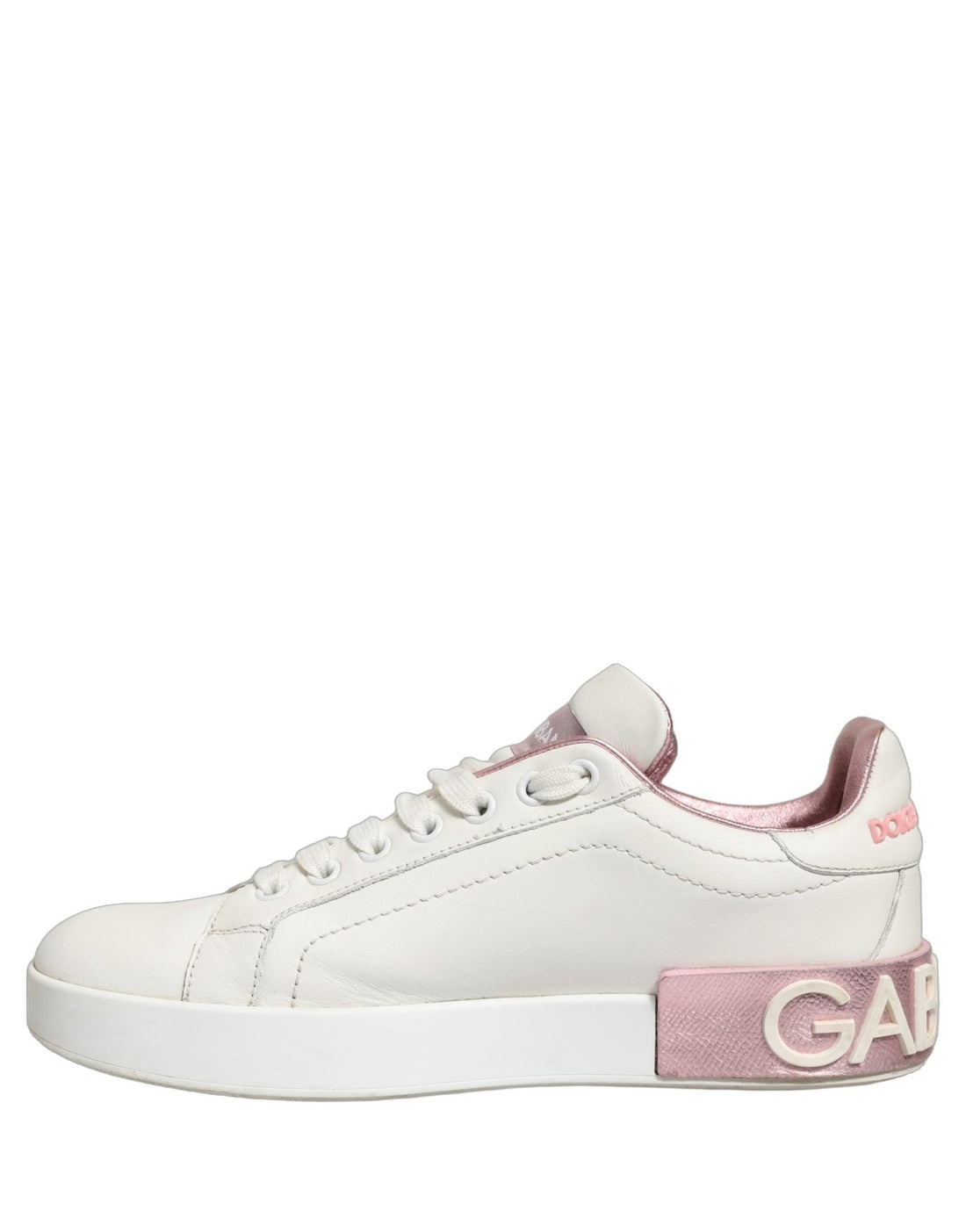 Dolce & Gabbana White Pink Leather Low Top Sneakers Shoes - RIMODA