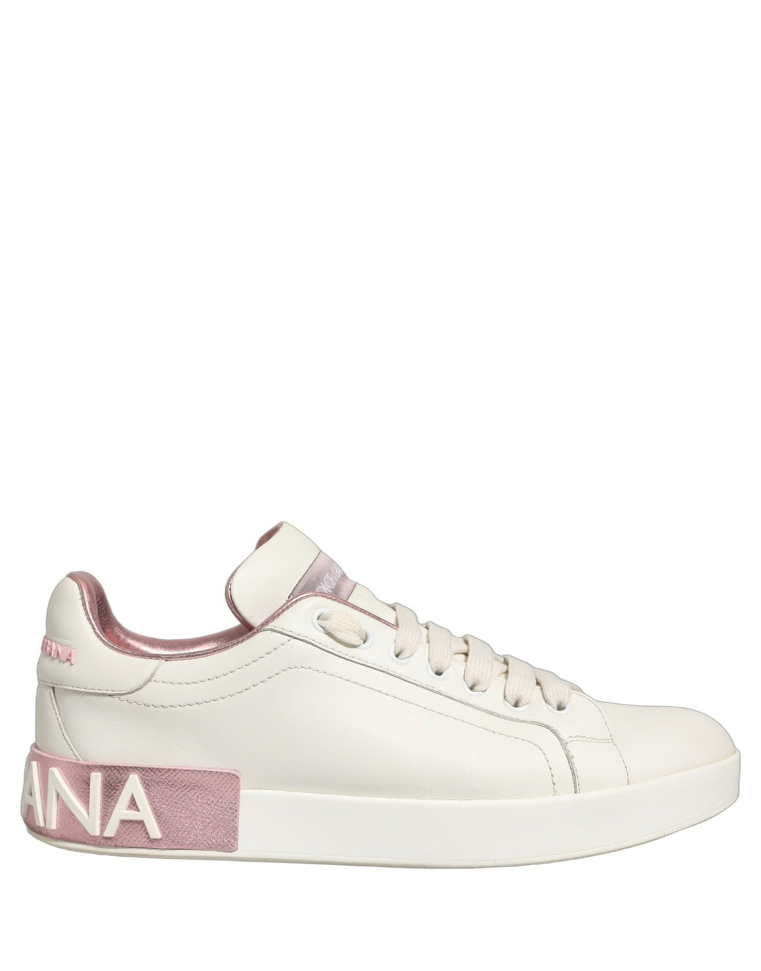 Dolce & Gabbana White Pink Leather Low Top Sneakers Shoes - RIMODA