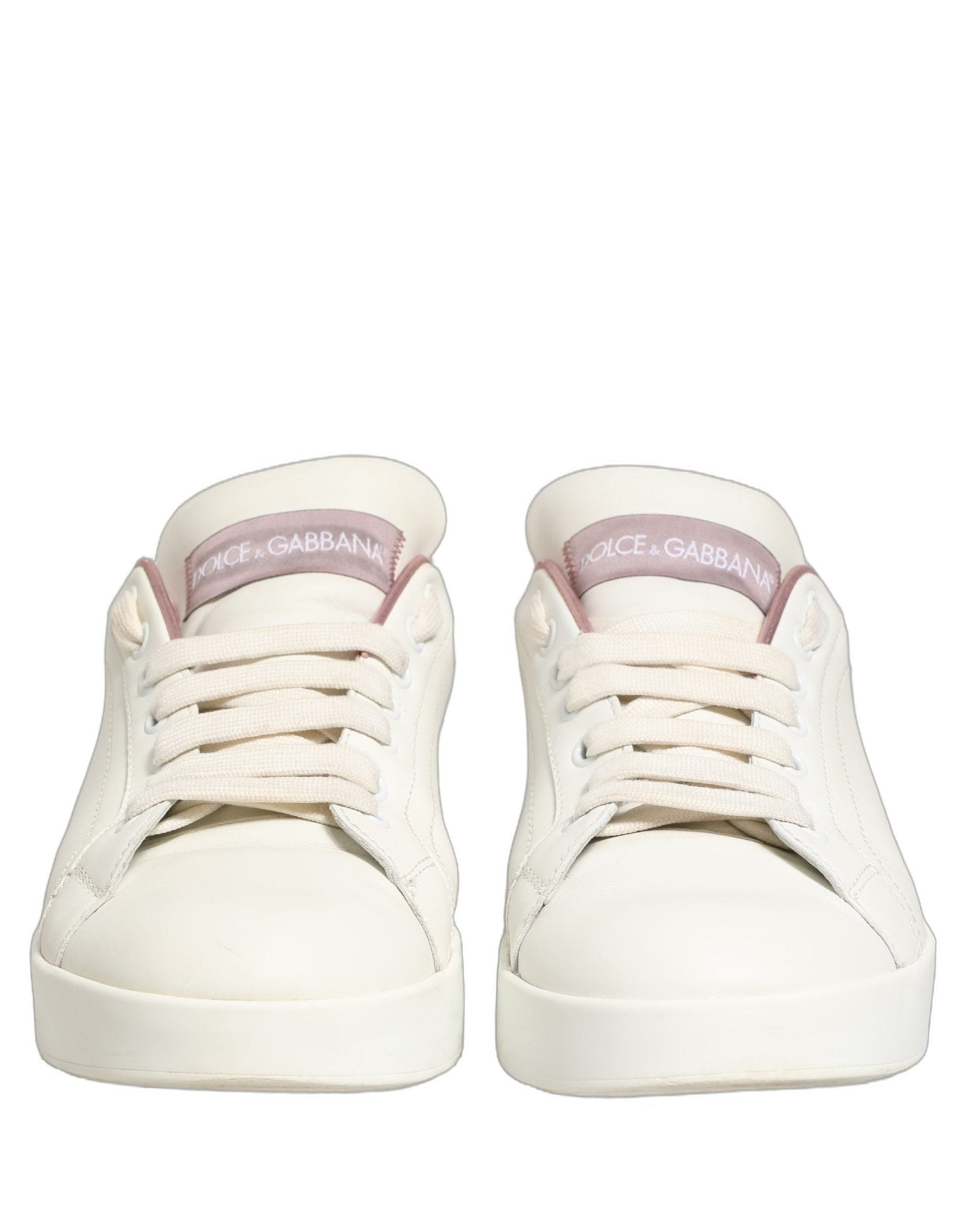 Dolce & Gabbana White Pink Leather Low Top Sneakers Shoes - RIMODA