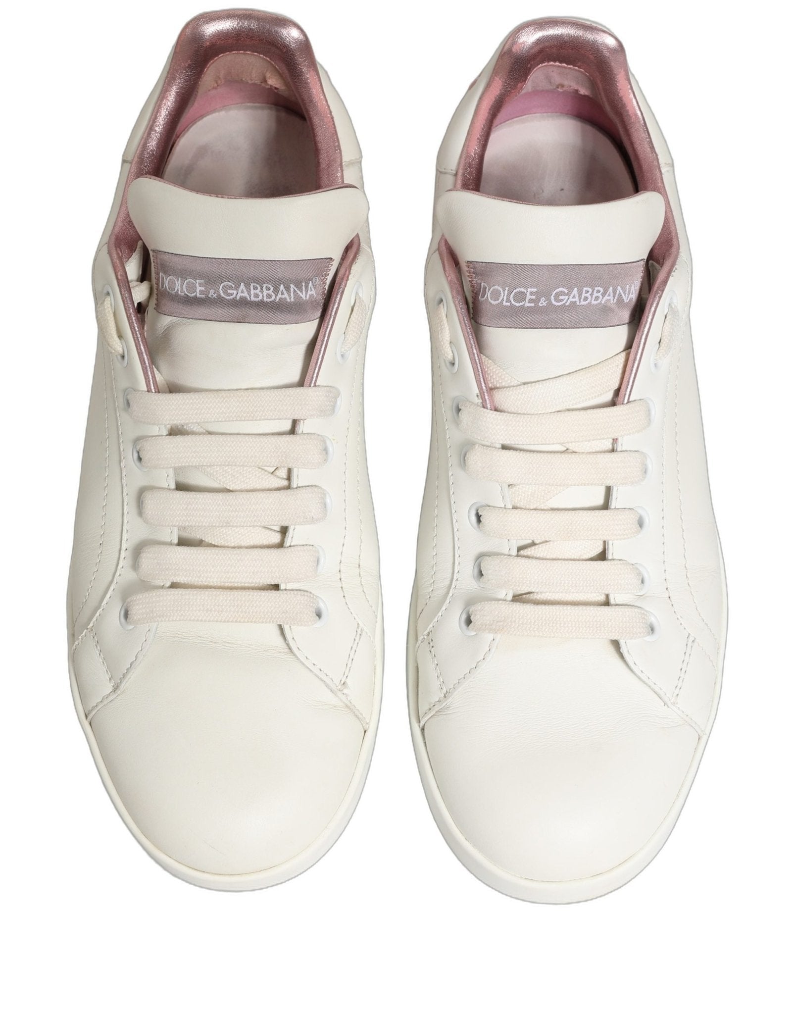 Dolce & Gabbana White Pink Leather Low Top Sneakers Shoes - RIMODA