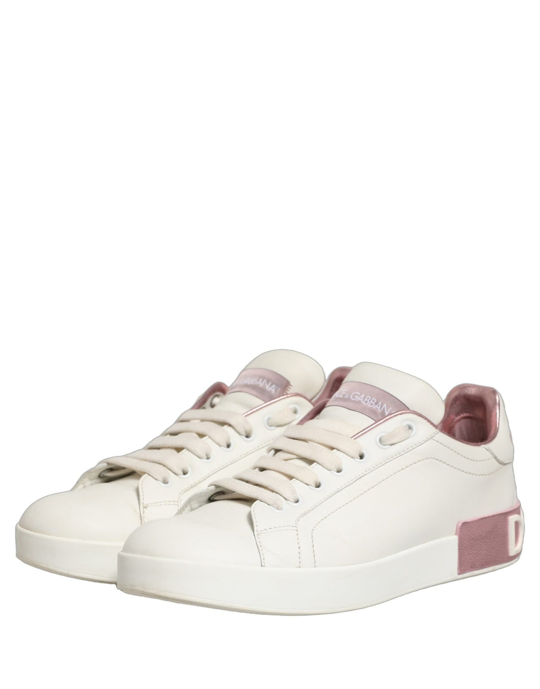 Dolce & Gabbana White Pink Leather Low Top Sneakers Shoes - RIMODA