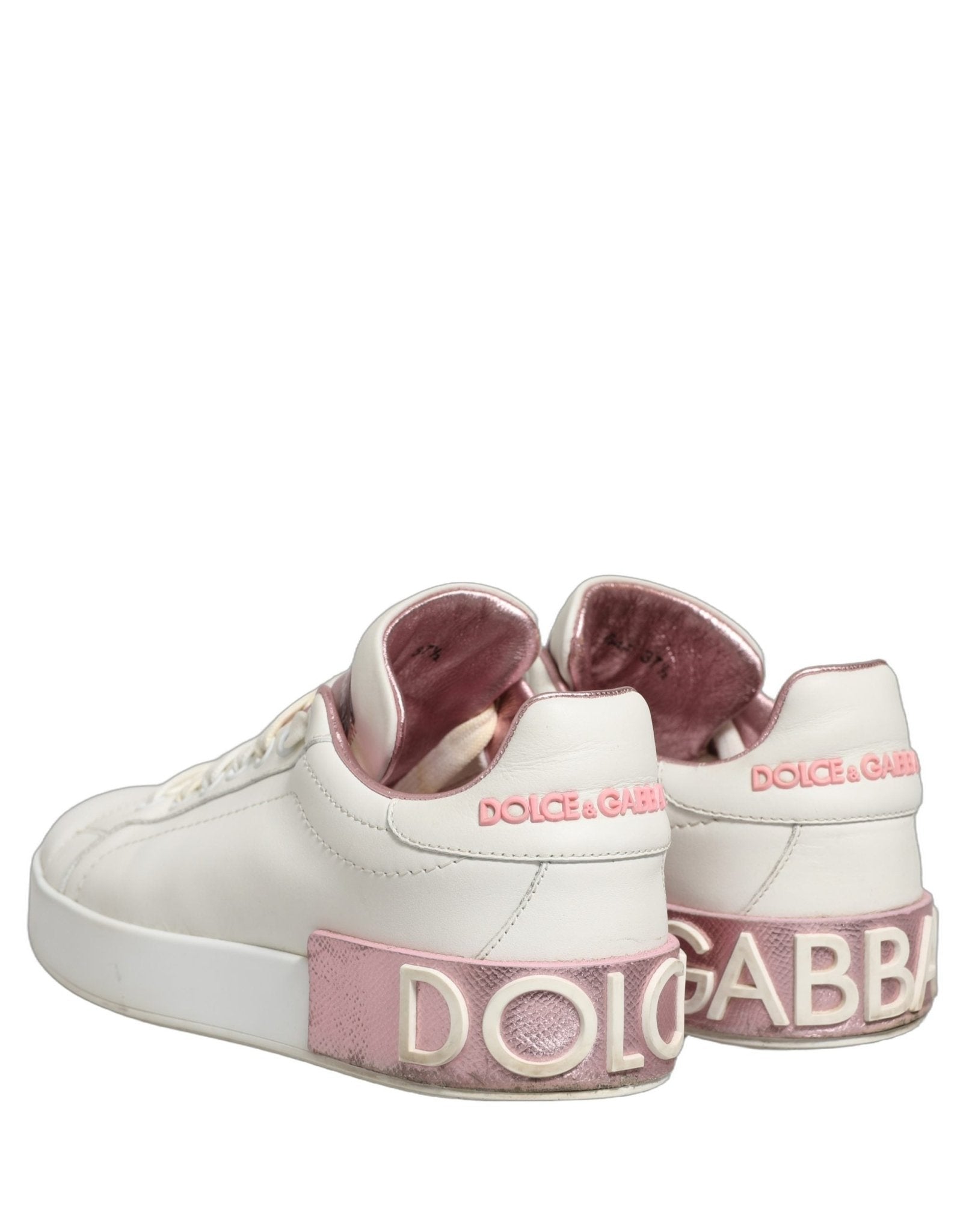 Dolce & Gabbana White Pink Leather Low Top Sneakers Shoes - RIMODA