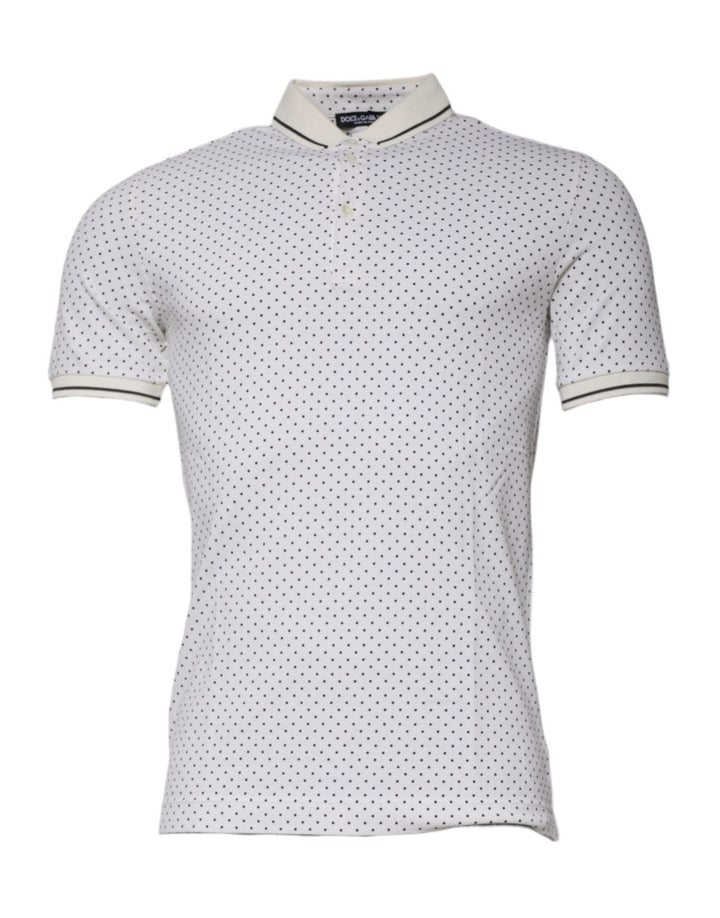 Dolce & Gabbana White Polka Dot Cotton Collared Polo T-shirt - RIMODA
