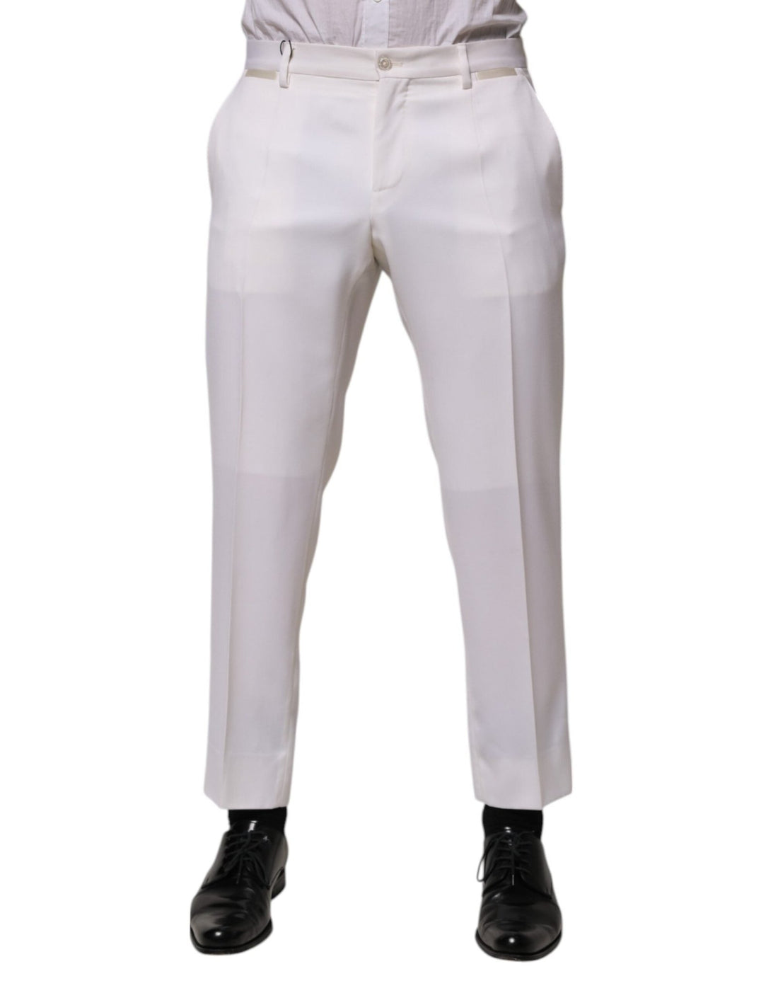 Dolce & Gabbana White Polyester Tapered Formal Trouser Pants - RIMODA