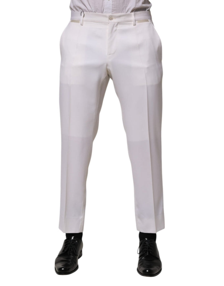 Dolce & Gabbana White Polyester Tapered Formal Trouser Pants - RIMODA
