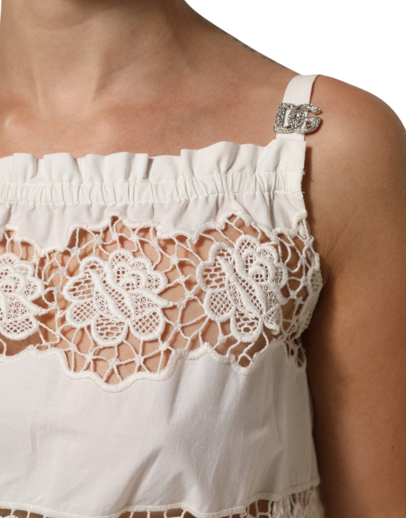 Dolce & Gabbana White Poplin Openwork Embroidery Tank Top - RIMODA