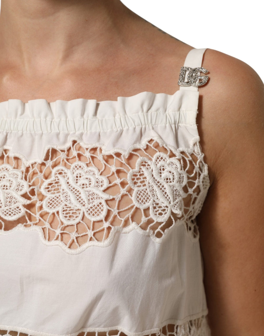 Dolce & Gabbana White Poplin Openwork Embroidery Tank Top - RIMODA