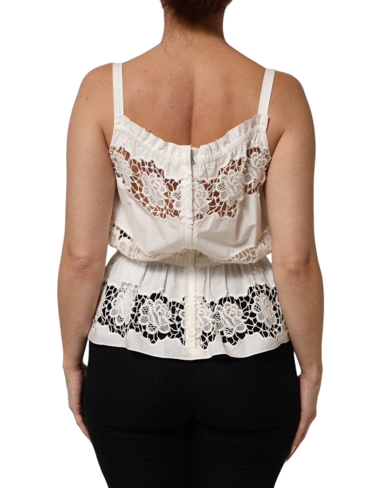 Dolce & Gabbana White Poplin Openwork Embroidery Tank Top - RIMODA