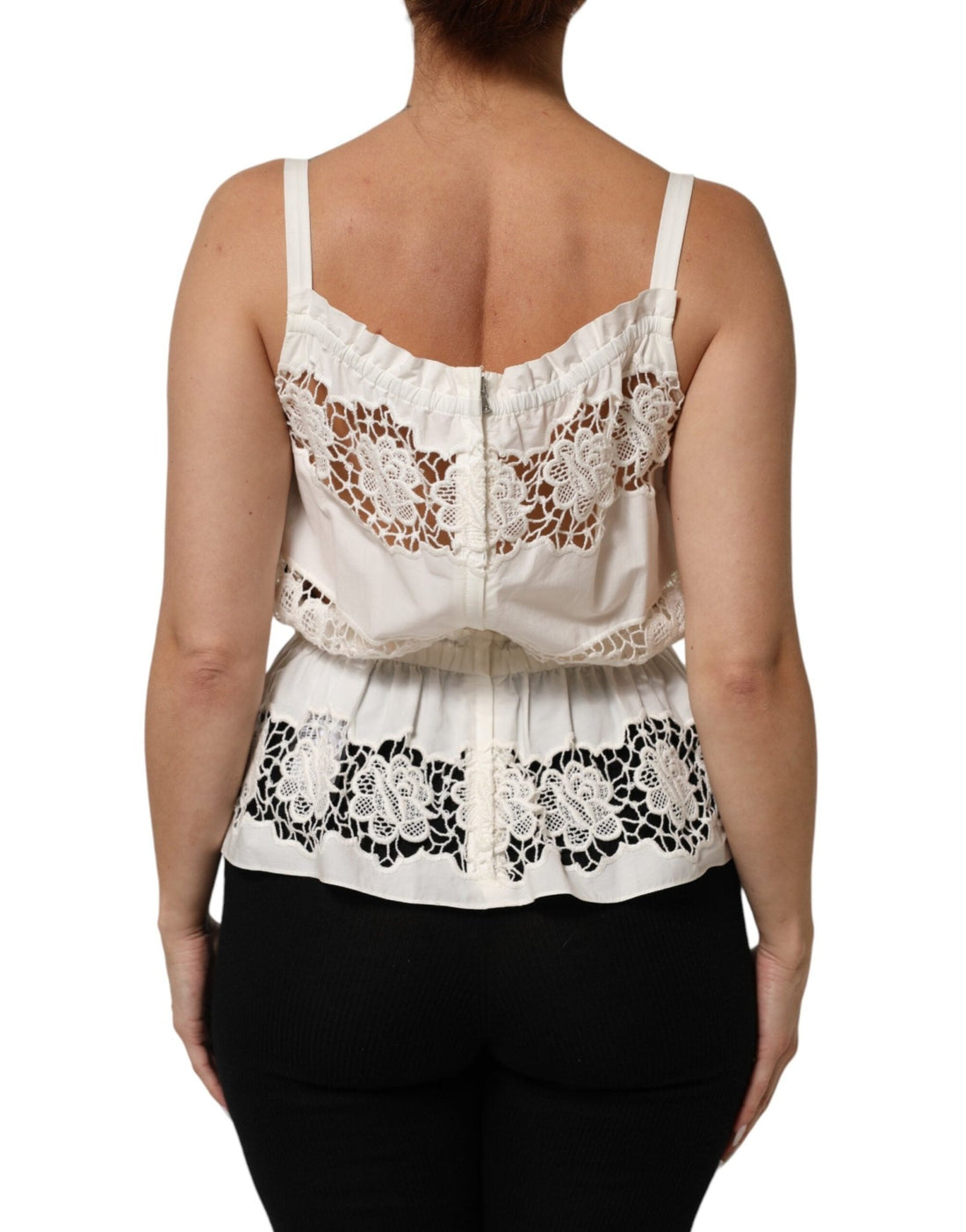 Dolce & Gabbana White Poplin Openwork Embroidery Tank Top - RIMODA