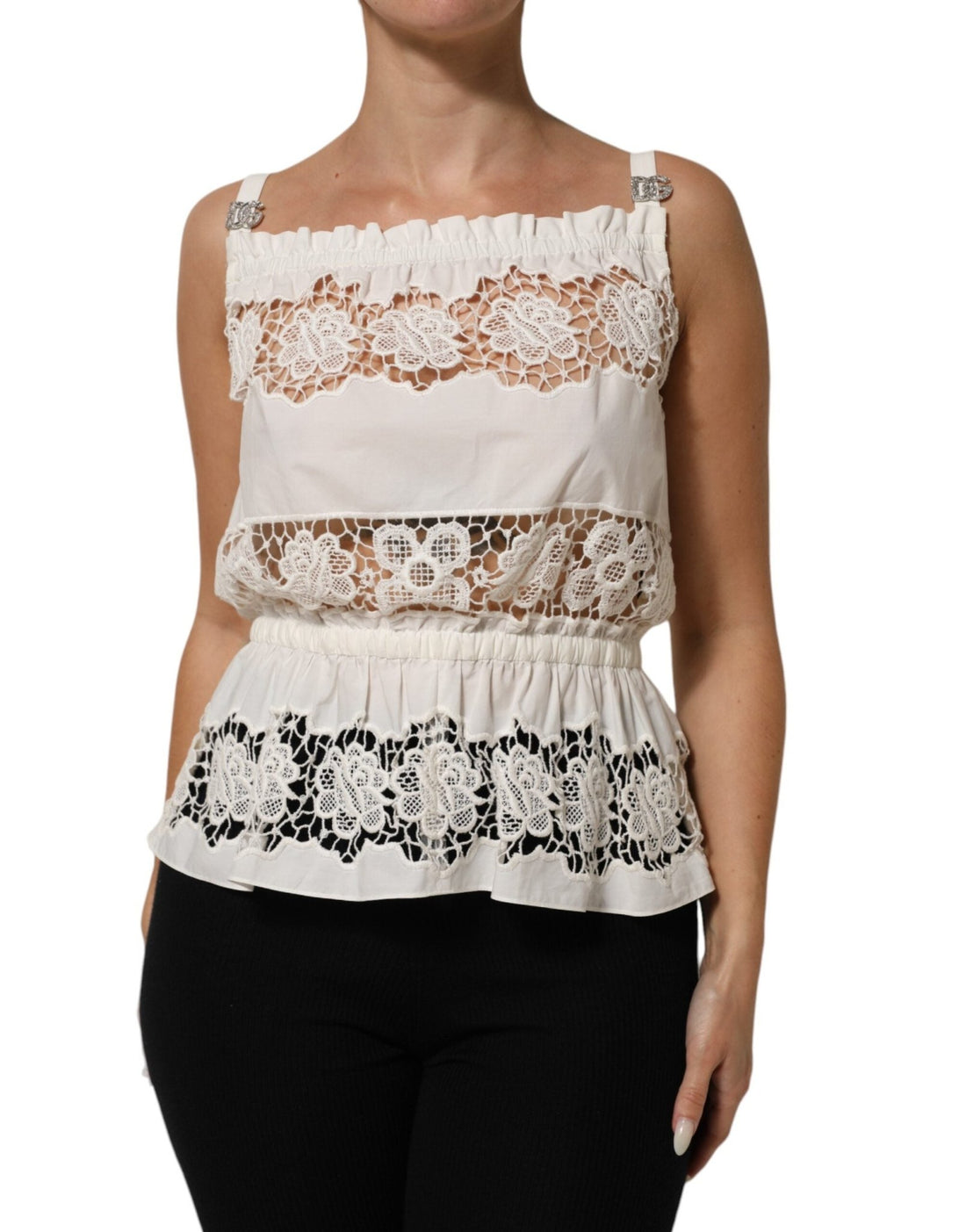 Dolce & Gabbana White Poplin Openwork Embroidery Tank Top - RIMODA