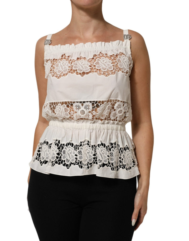 Dolce & Gabbana White Poplin Openwork Embroidery Tank Top - RIMODA