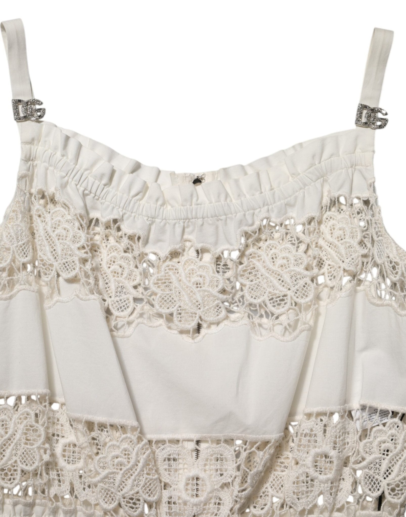 Dolce & Gabbana White Poplin Openwork Embroidery Tank Top - RIMODA