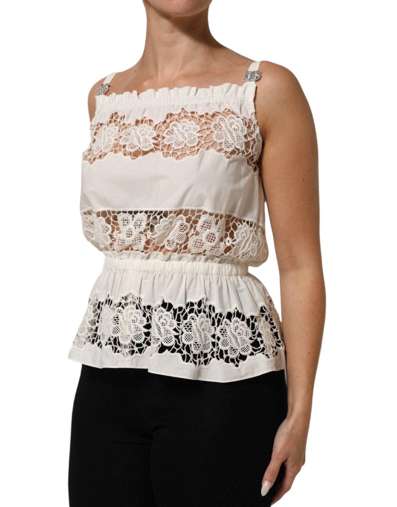 Dolce & Gabbana White Poplin Openwork Embroidery Tank Top - RIMODA