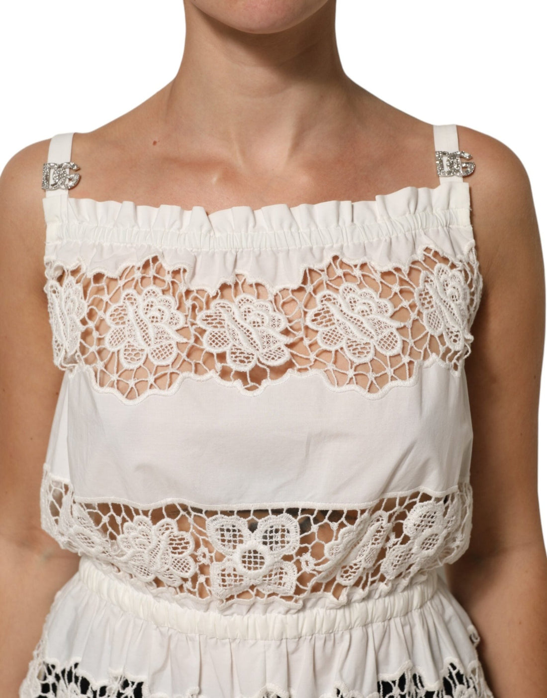 Dolce & Gabbana White Poplin Openwork Embroidery Tank Top - RIMODA