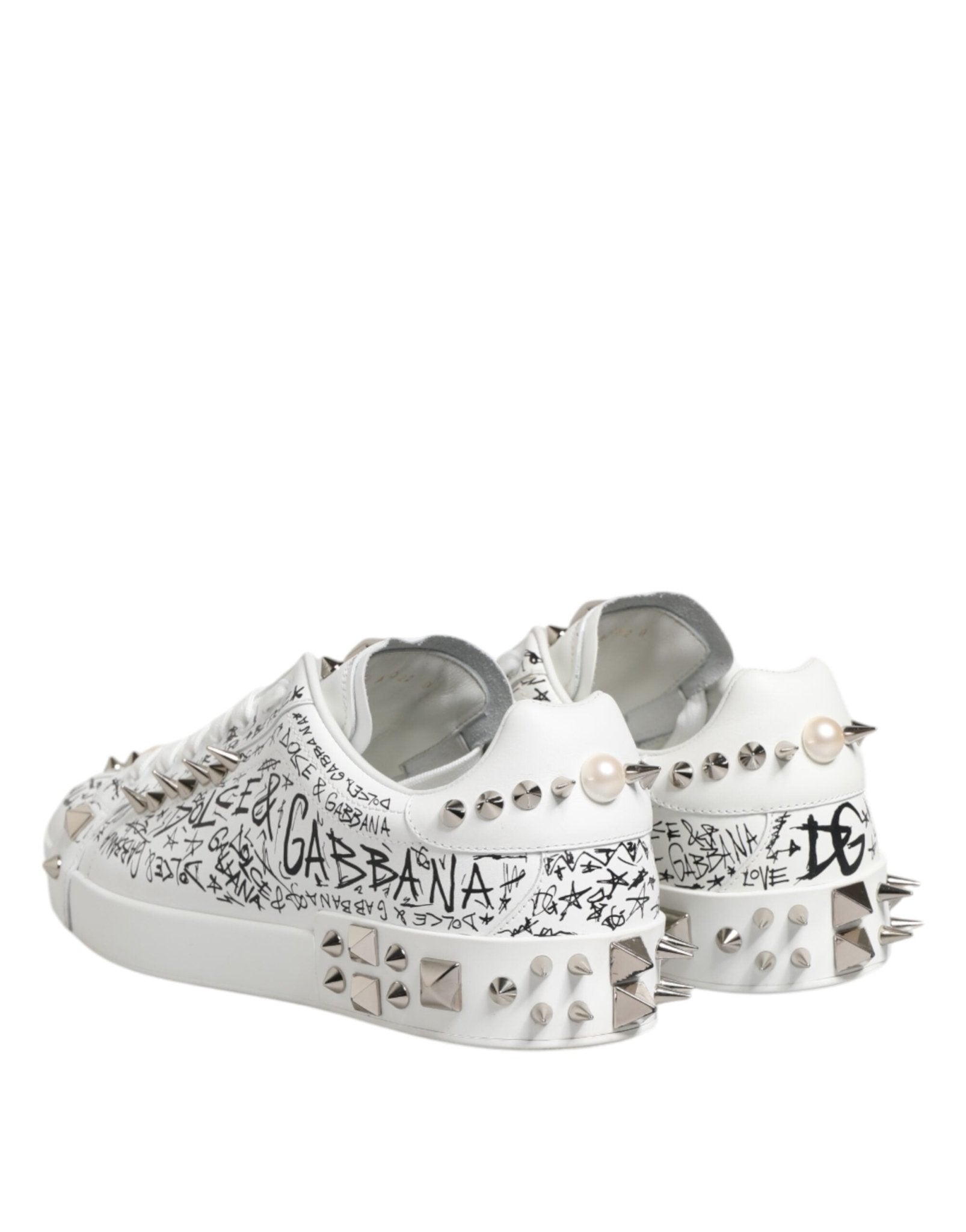 Dolce & Gabbana White Portofino Studded Men Sneakers Shoes - RIMODA