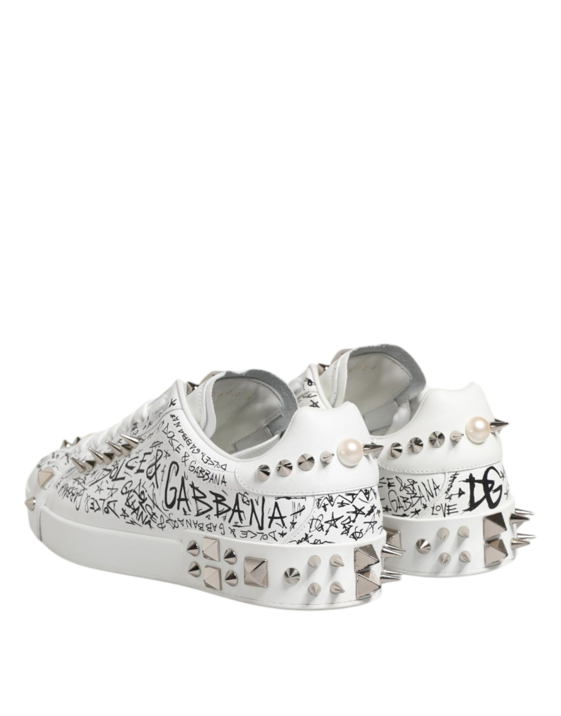Dolce & Gabbana White Portofino Studded Men Sneakers Shoes - RIMODA