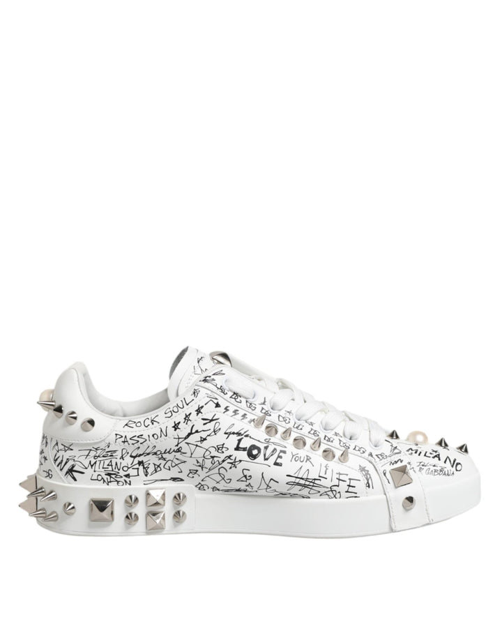 Dolce & Gabbana White Portofino Studded Men Sneakers Shoes - RIMODA