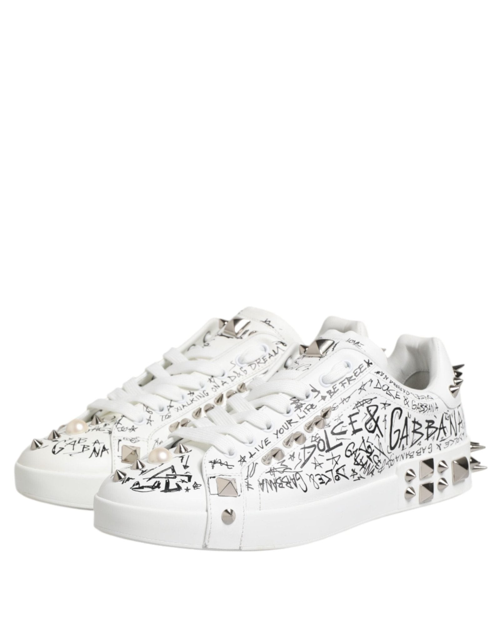 Dolce & Gabbana White Portofino Studded Men Sneakers Shoes - RIMODA