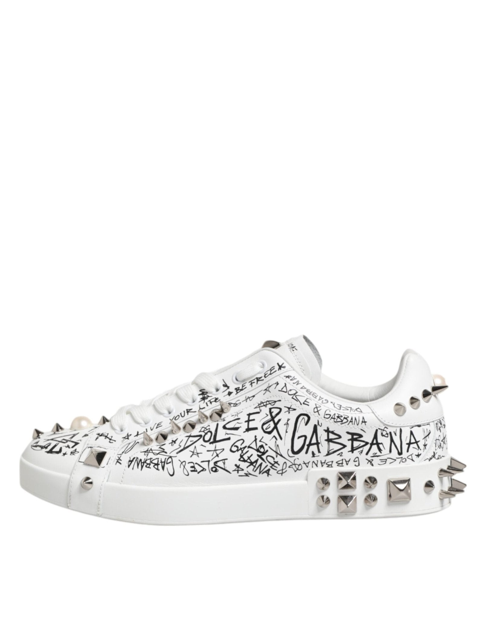 Dolce & Gabbana White Portofino Studded Men Sneakers Shoes - RIMODA