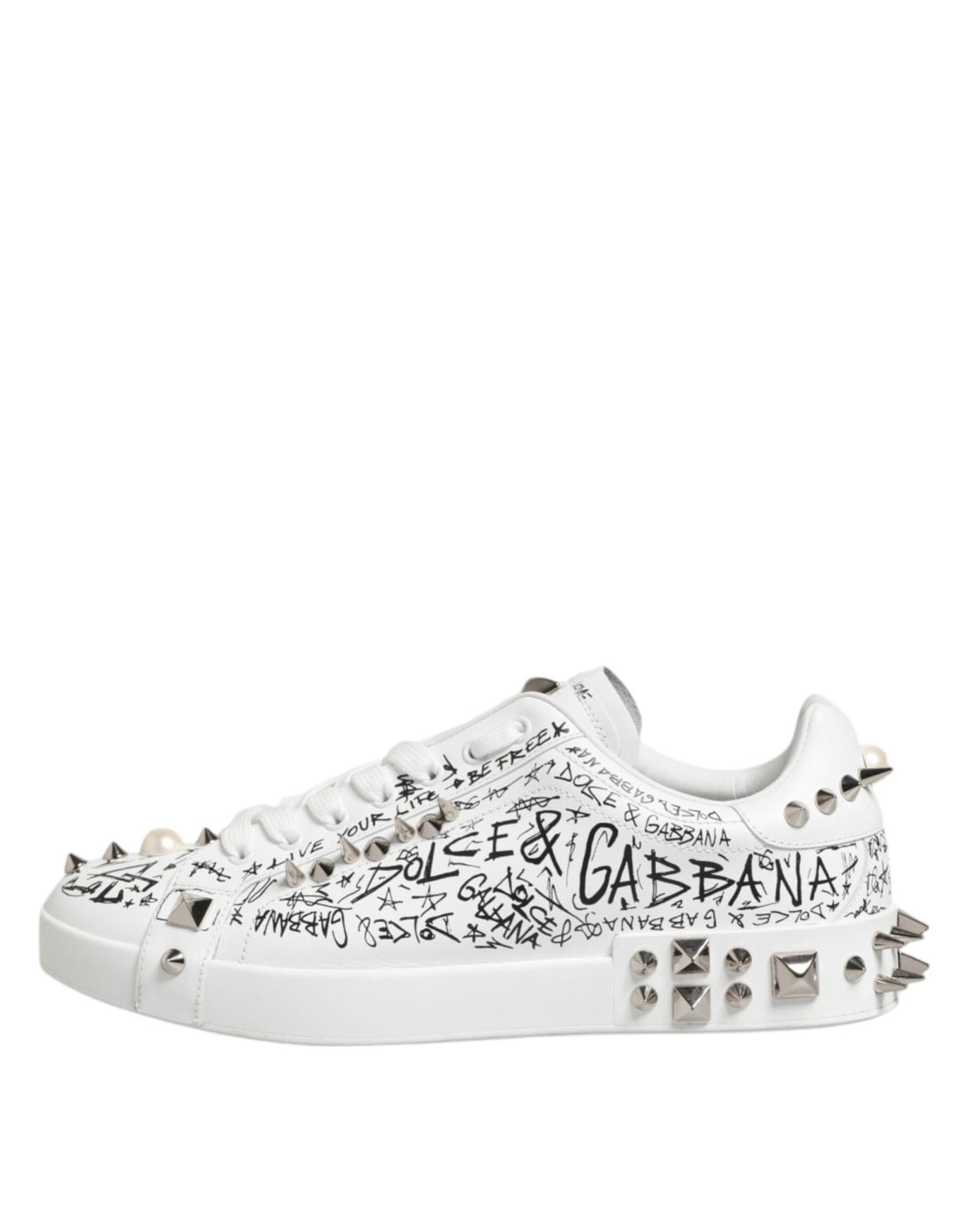 Dolce & Gabbana White Portofino Studded Men Sneakers Shoes - RIMODA
